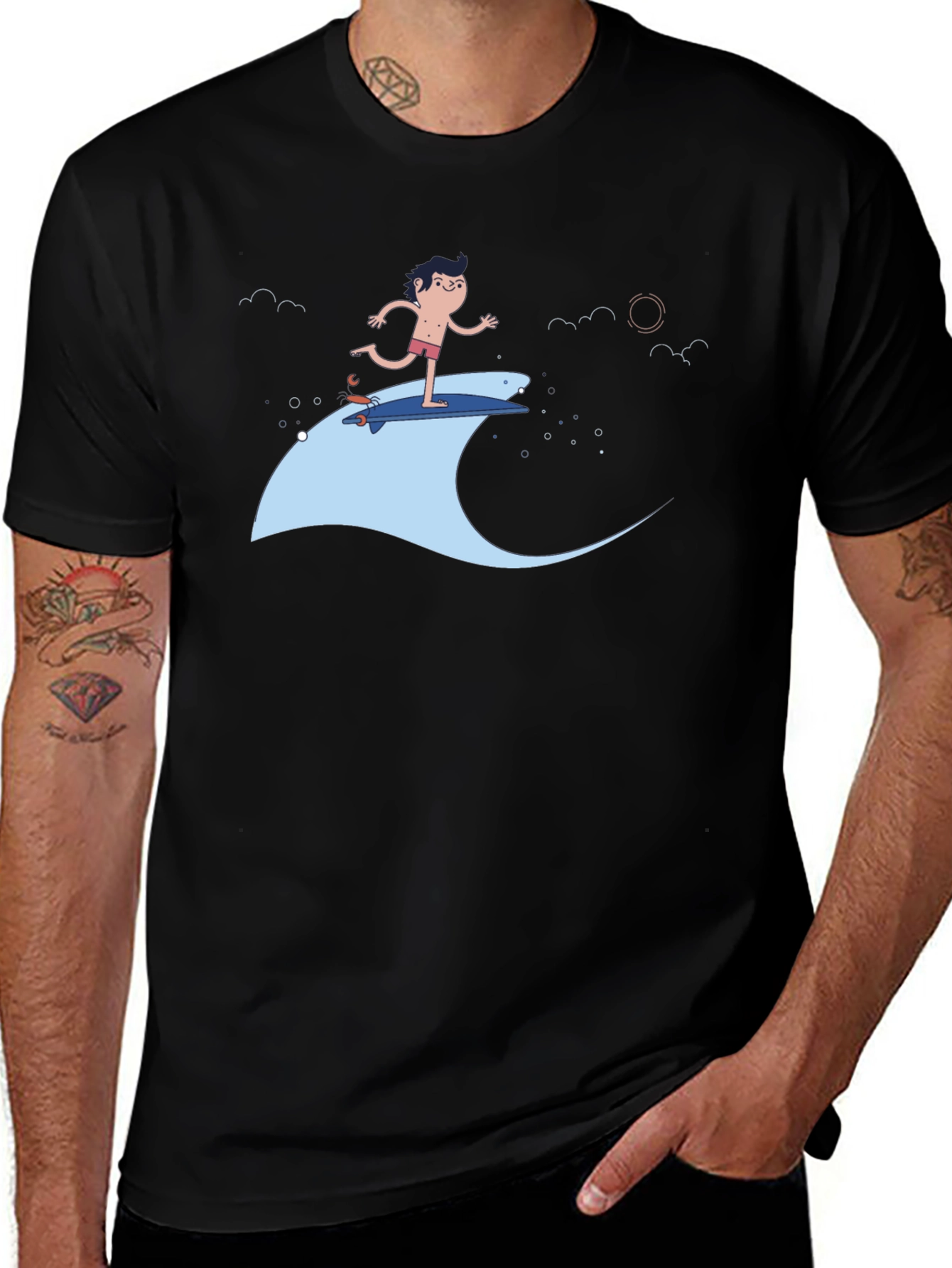 Surfer Dude Black T-Shirt - Cool Graphic Tee