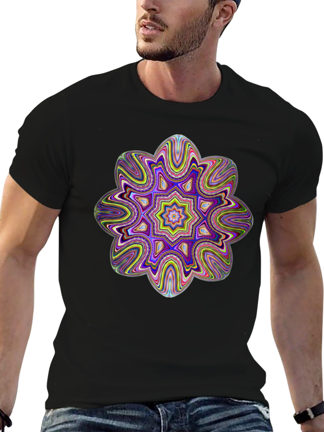 Psychedelic Mandala Graphic Tee - Black