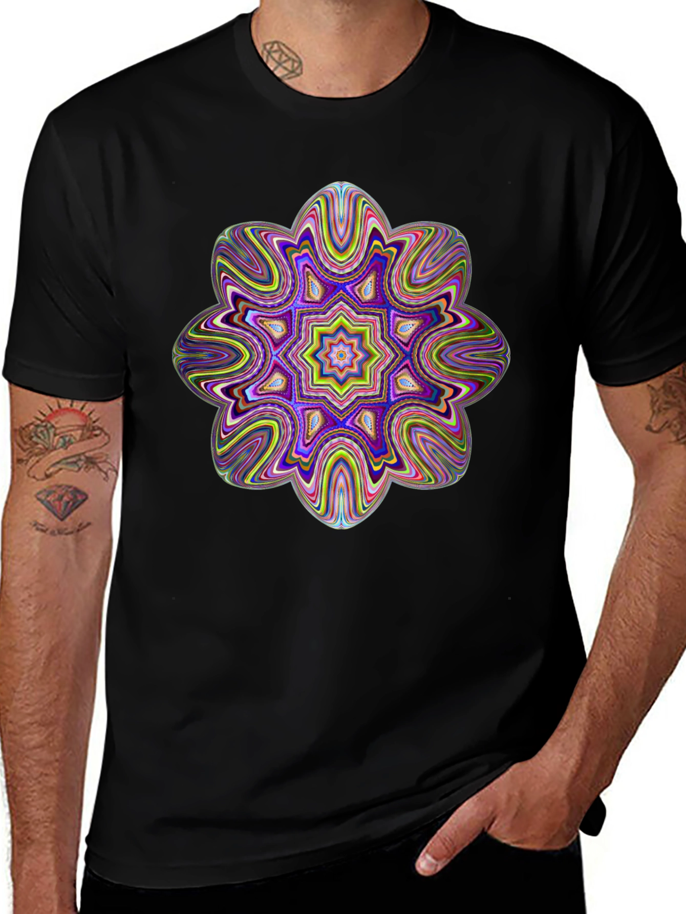 Psychedelic Mandala Graphic Tee - Black