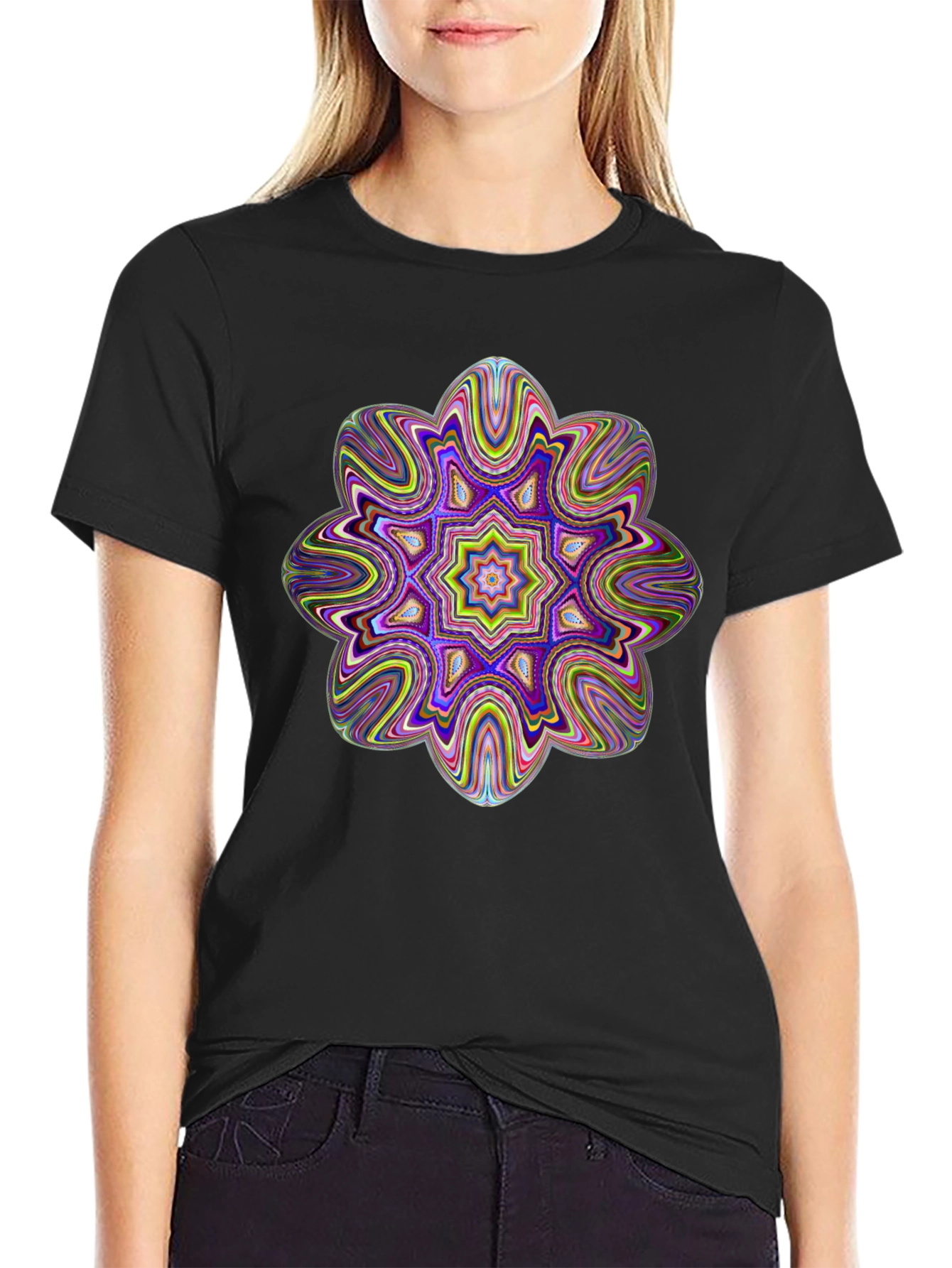 Psychedelic Mandala Graphic Tee - Black