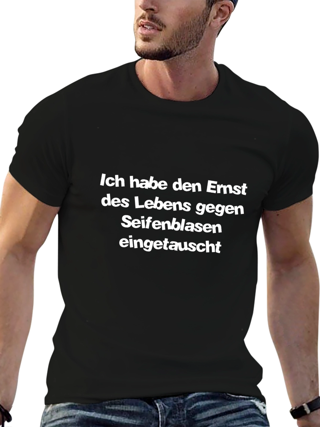 Humorous Black T-Shirt: Ernst des Lebens