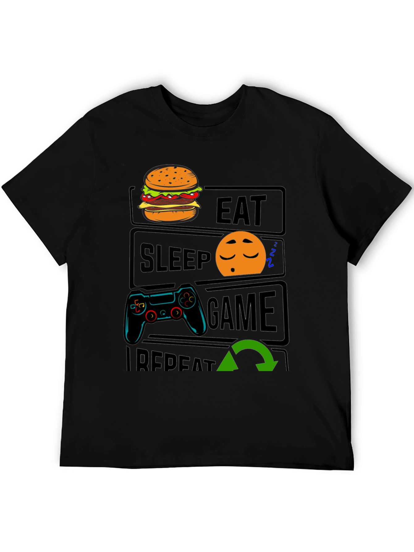 Eat Sleep Game Repeat Black T-Shirt