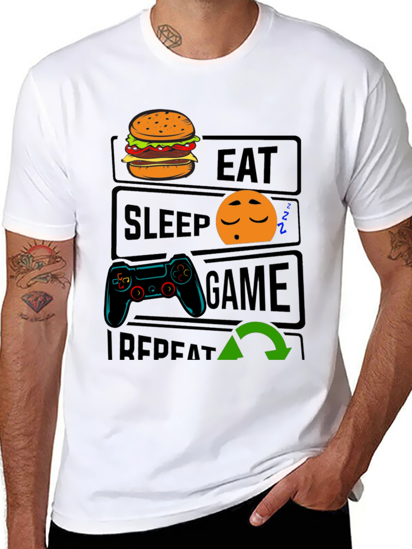 Eat Sleep Game Repeat Black T-Shirt
