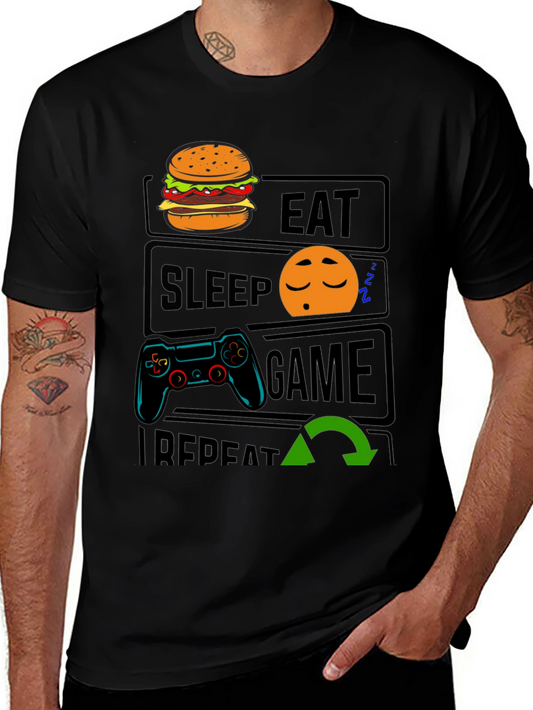 Eat Sleep Game Repeat Black T-Shirt