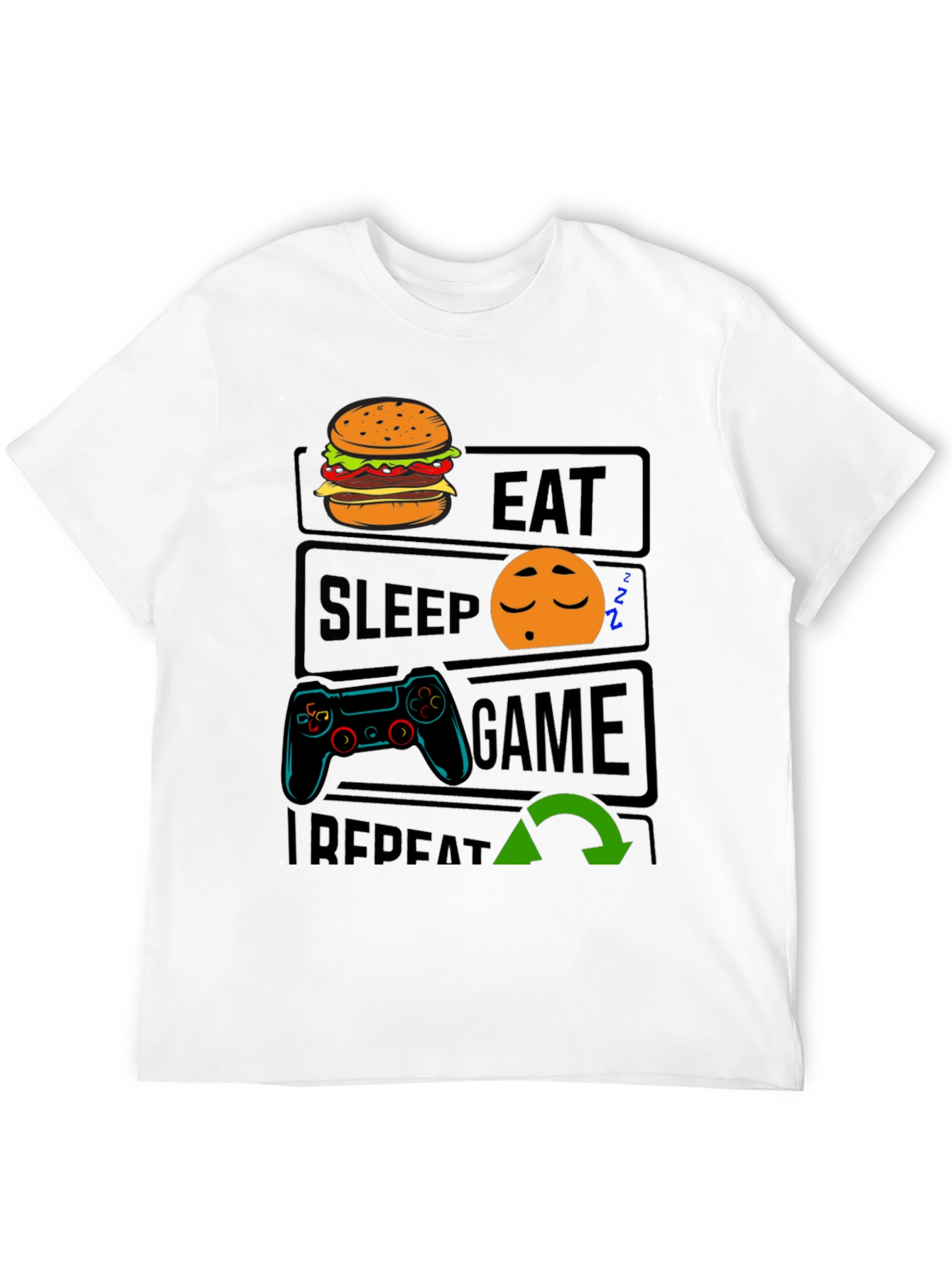 Eat Sleep Game Repeat Black T-Shirt