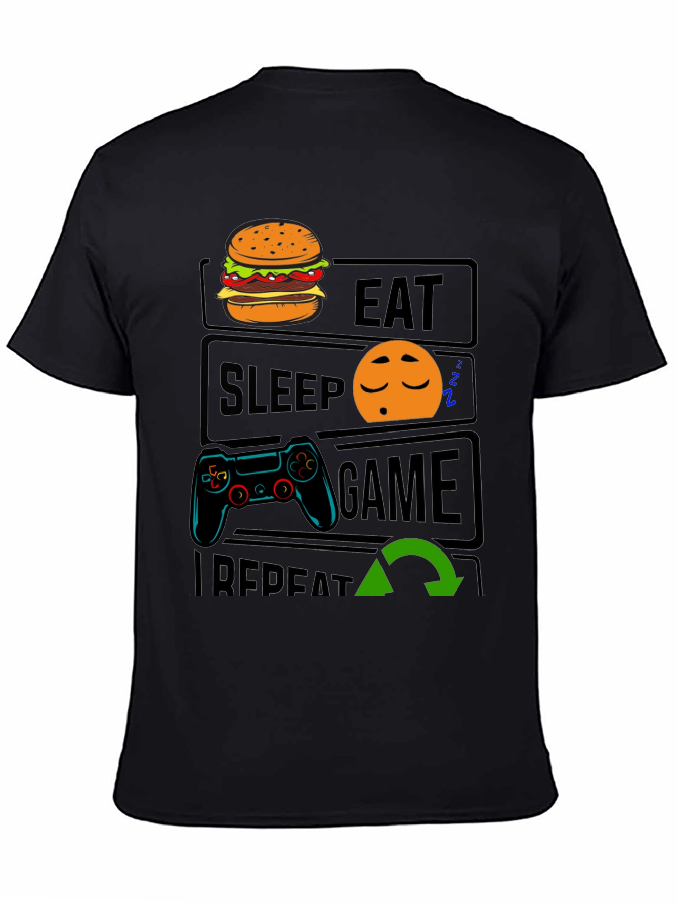 Eat Sleep Game Repeat Black T-Shirt