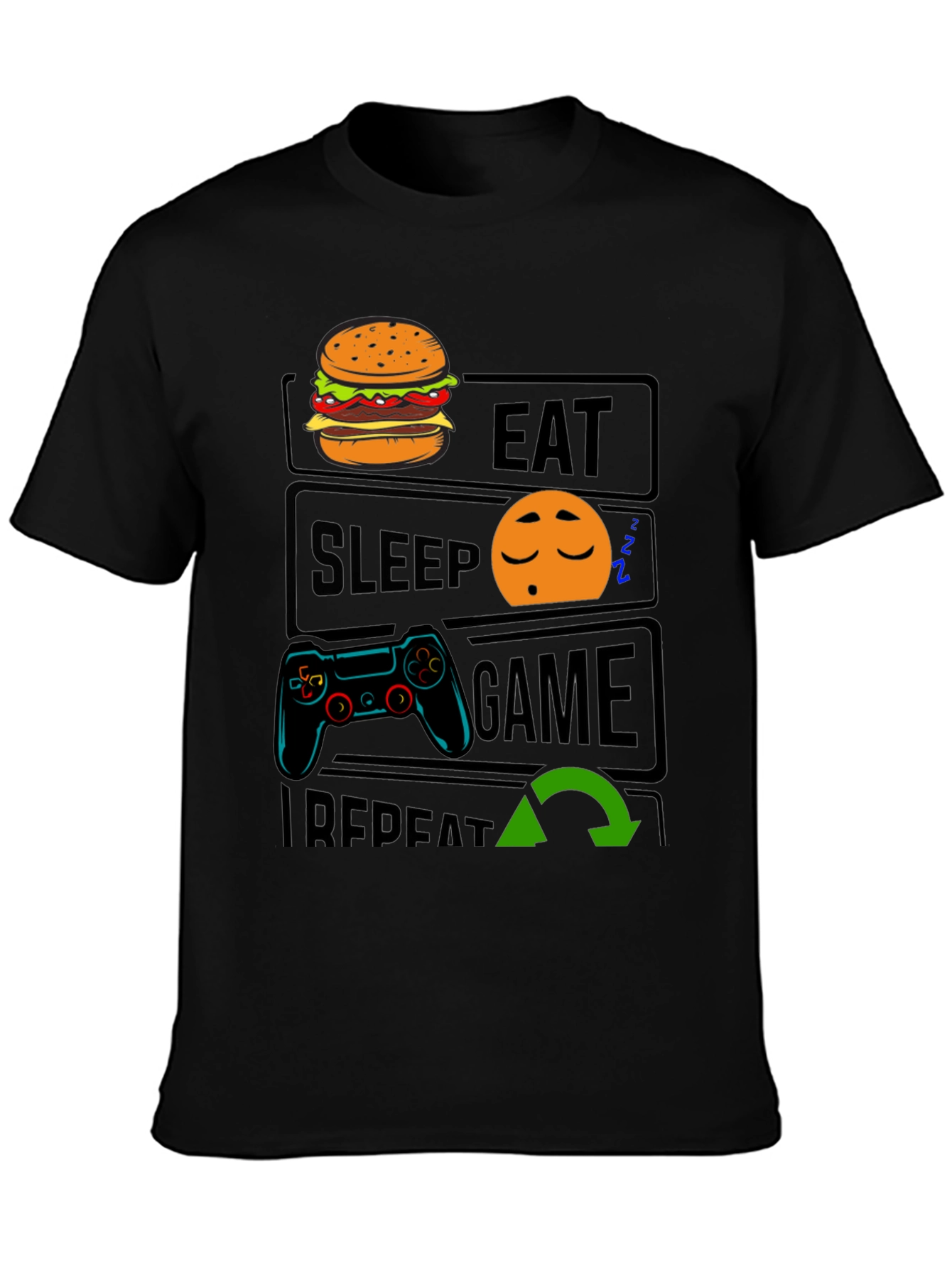 Eat Sleep Game Repeat Black T-Shirt