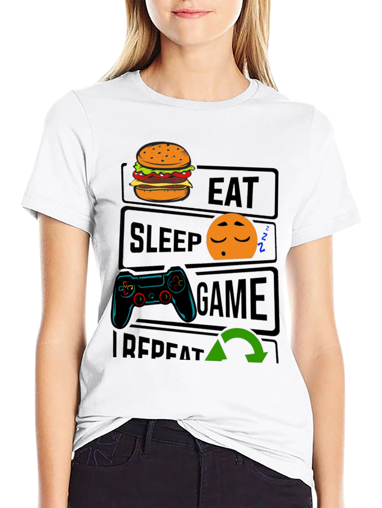 Eat Sleep Game Repeat Black T-Shirt