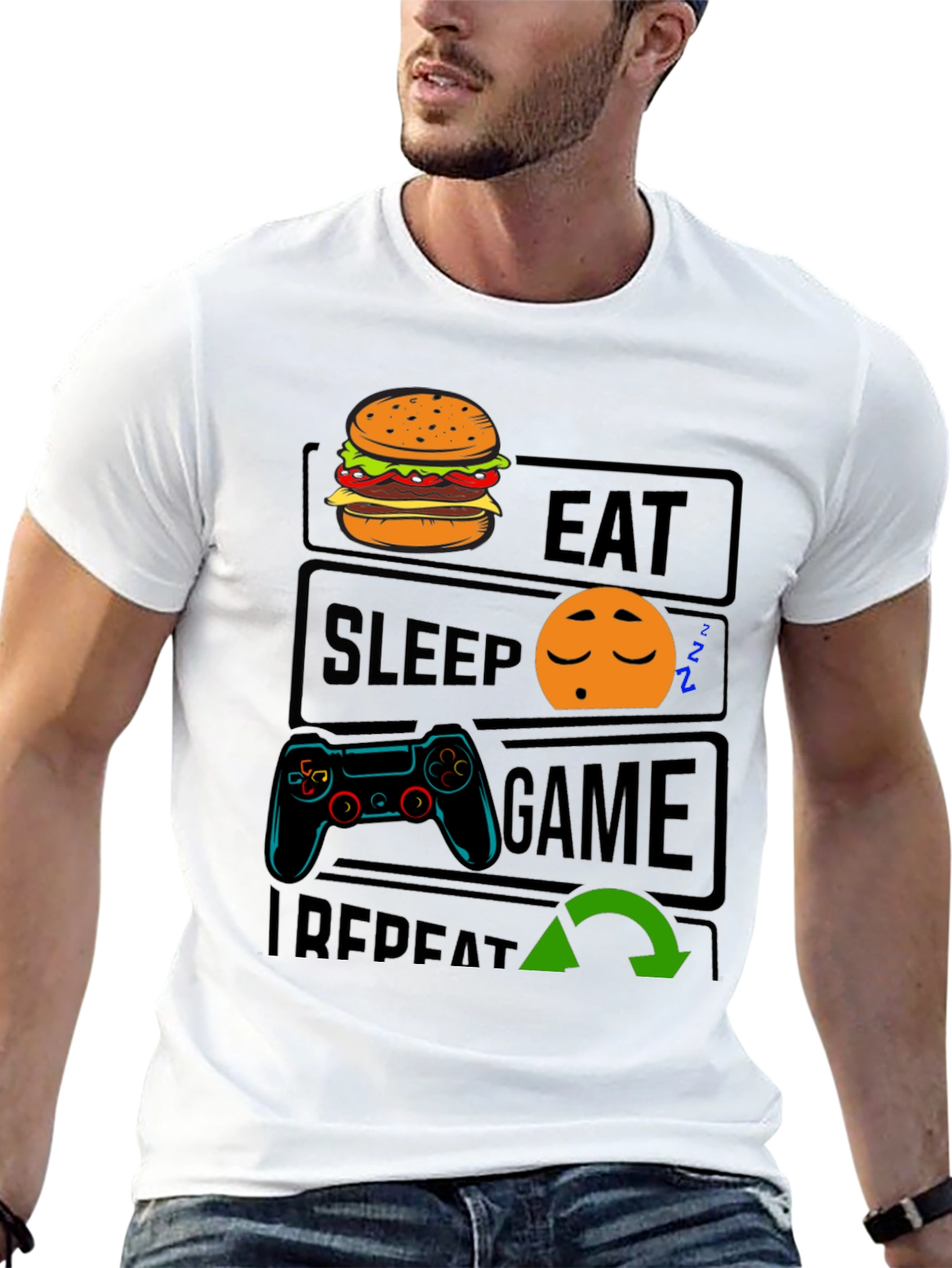Eat Sleep Game Repeat Black T-Shirt