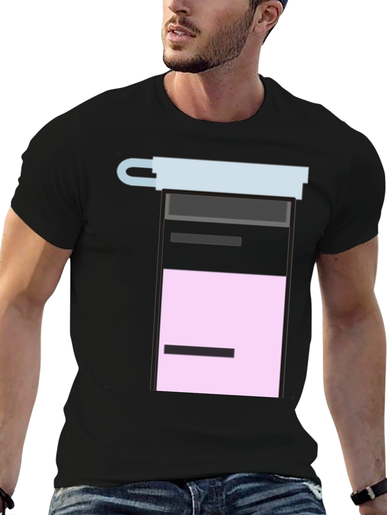 Geometric Graphic Tee - Black Cotton Blend Shirt