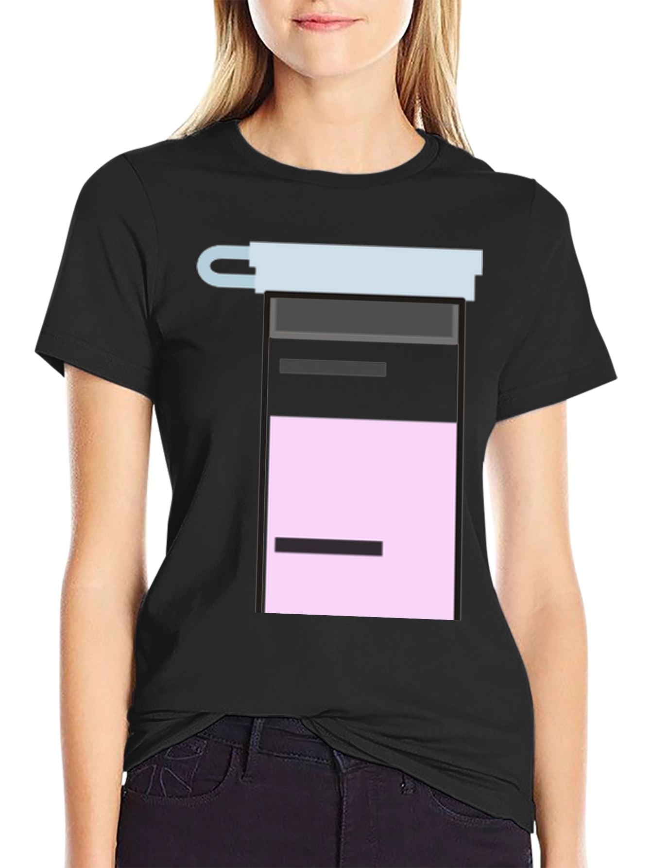 Geometric Graphic Tee - Black Cotton Blend Shirt