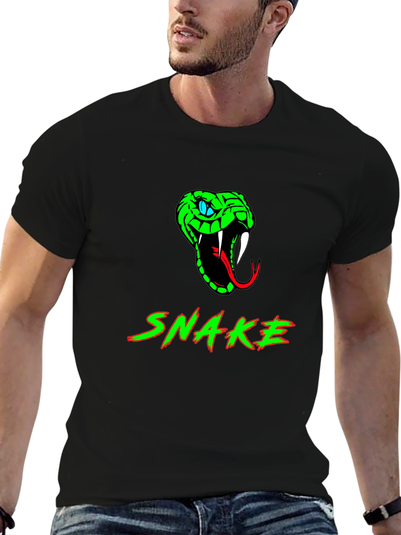 Snake Graphic T-Shirt - Mens Crew Neck Tee