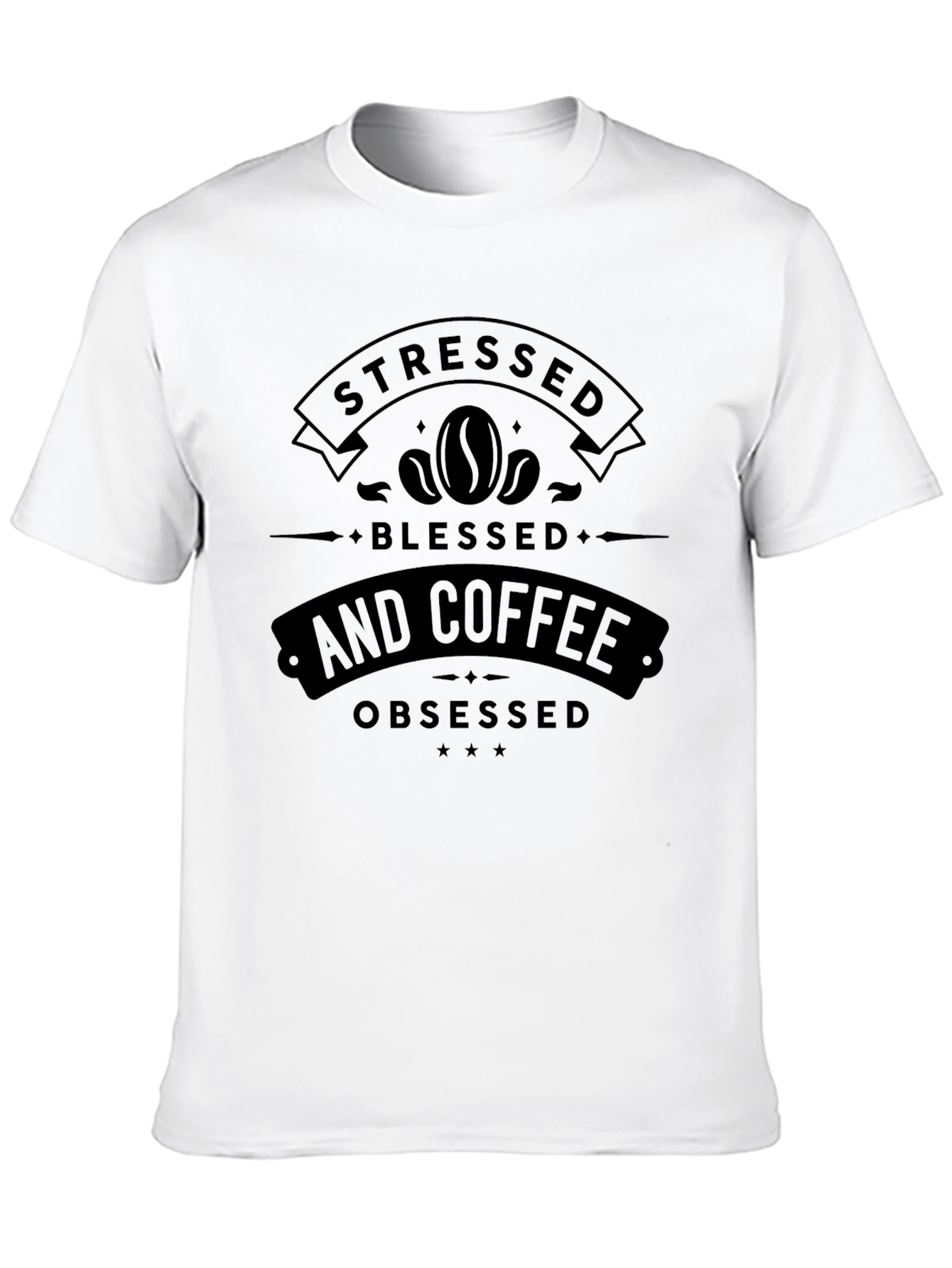 Stressed Blessed Coffee Obsessed Black Graphic Tee