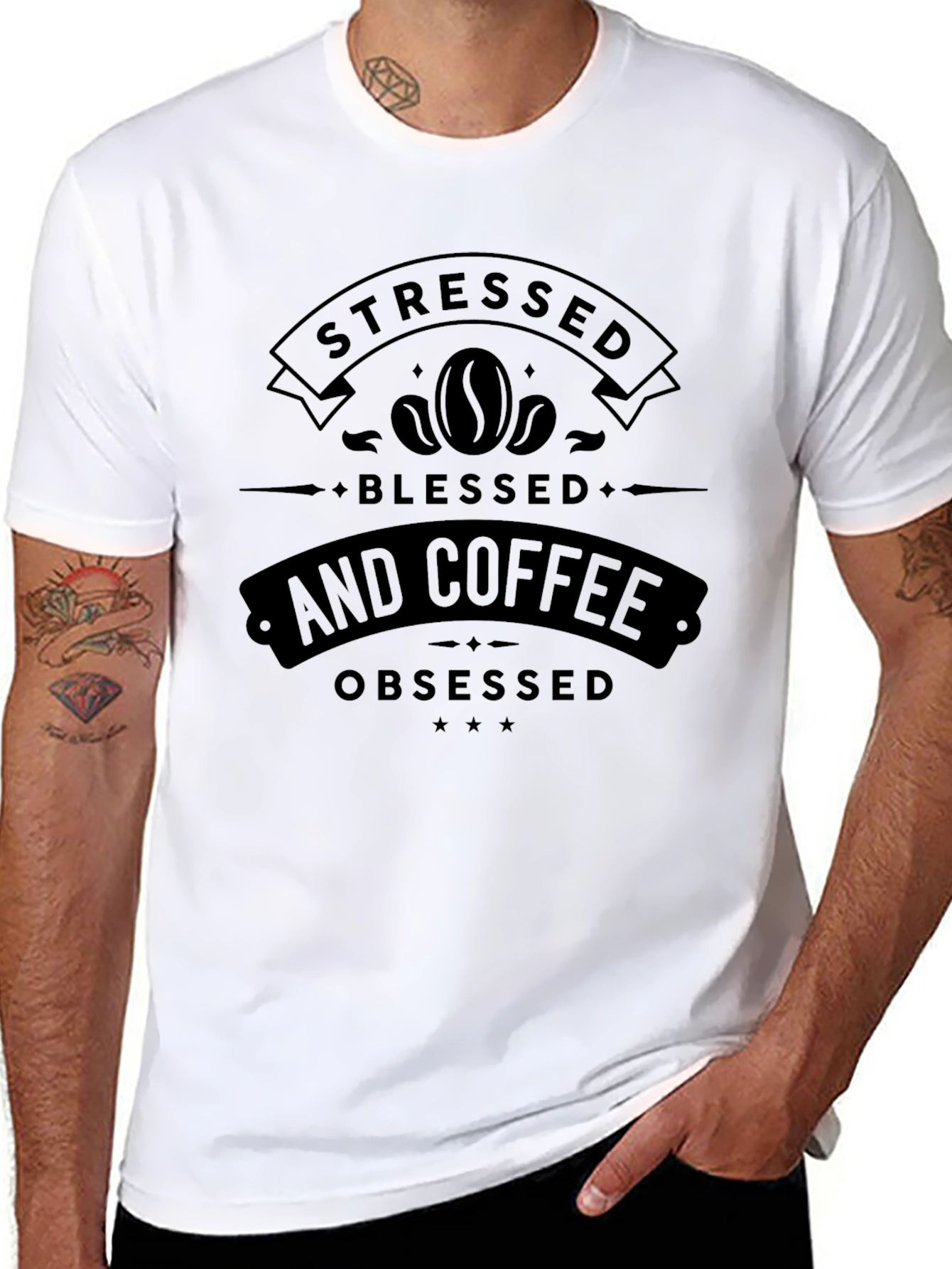Stressed Blessed Coffee Obsessed Black Graphic Tee