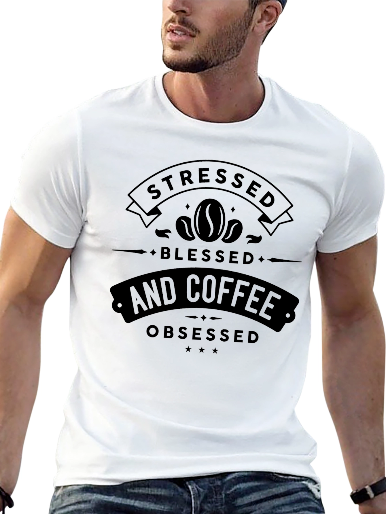 Stressed Blessed Coffee Obsessed Black Graphic Tee