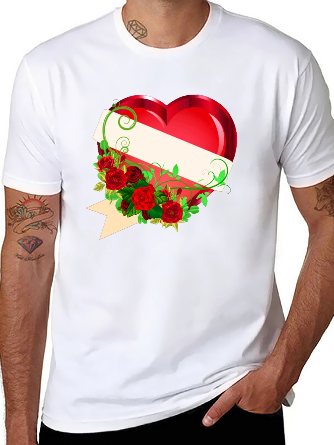 Heart & Roses Graphic Tee - Romantic Design T-Shirt