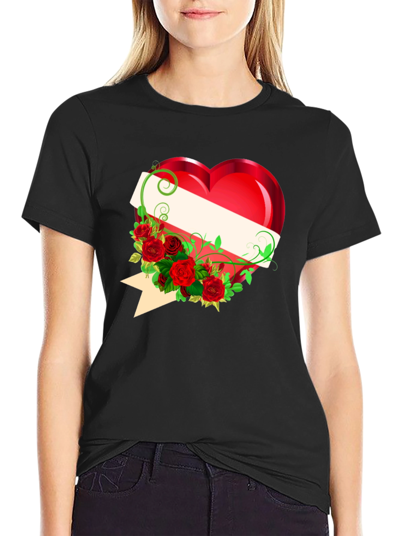 Heart & Roses Graphic Tee - Romantic Design T-Shirt