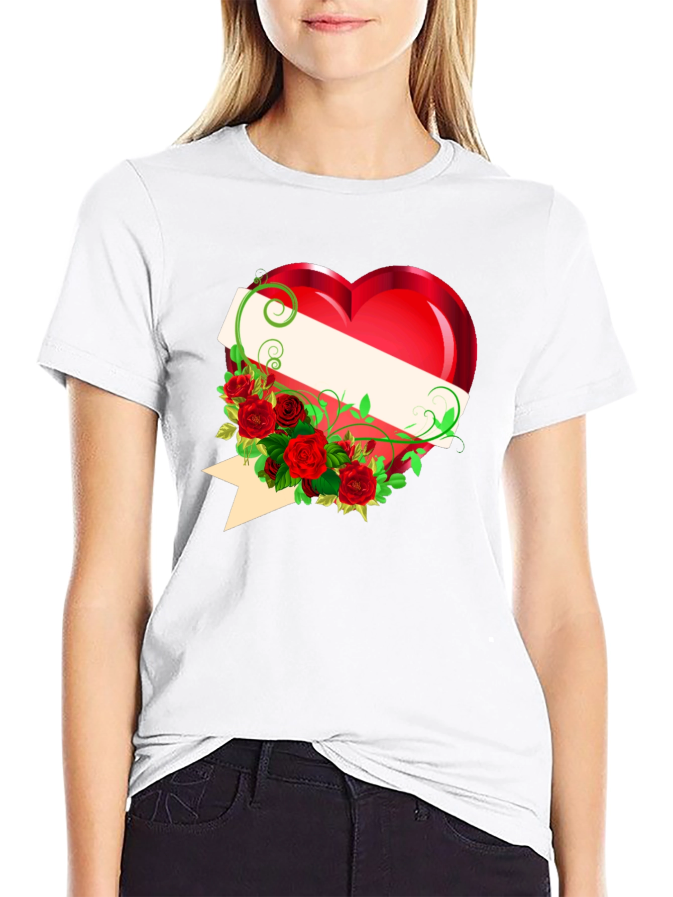 Heart & Roses Graphic Tee - Romantic Design T-Shirt