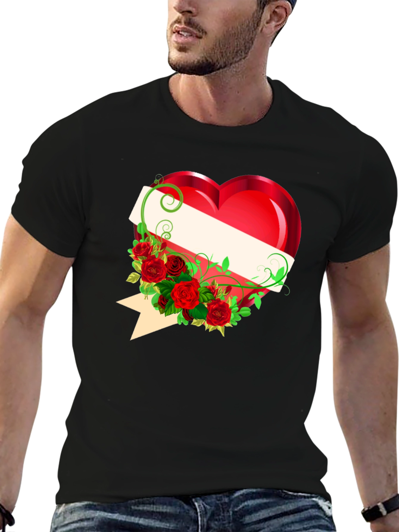 Heart & Roses Graphic Tee - Romantic Design T-Shirt