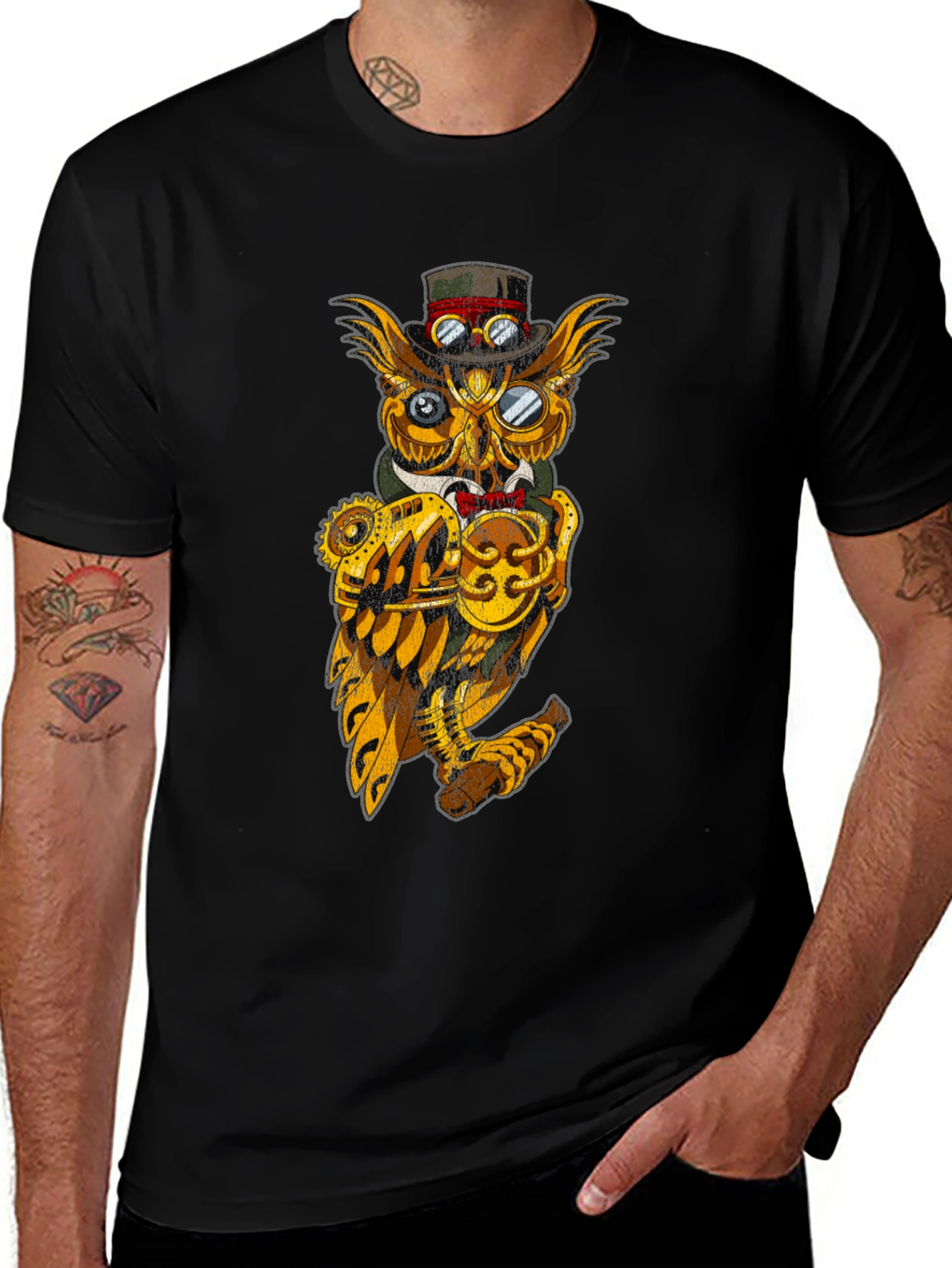Steampunk Owl Graphic Tee - Unique Design