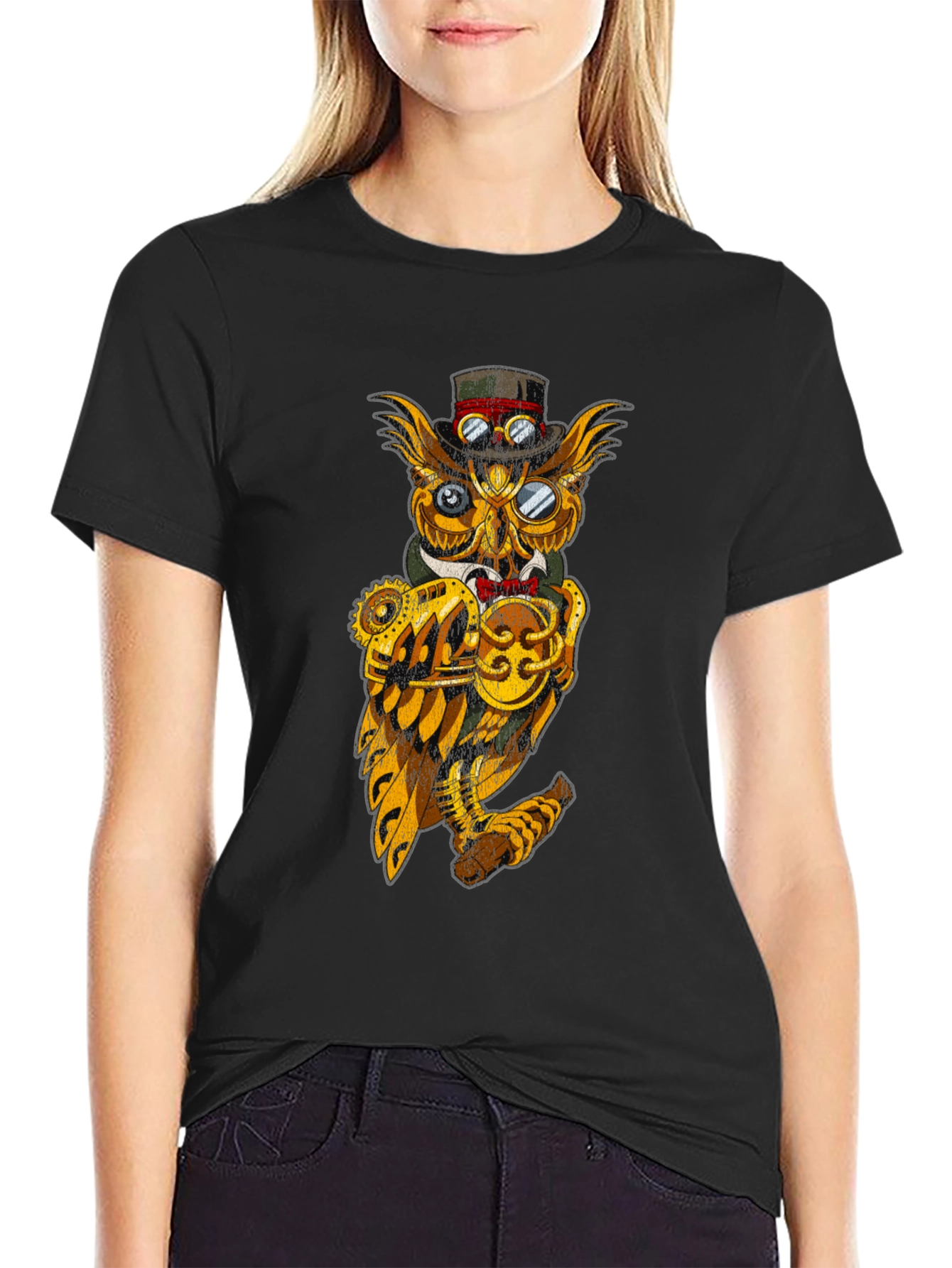 Steampunk Owl Graphic Tee - Unique Design