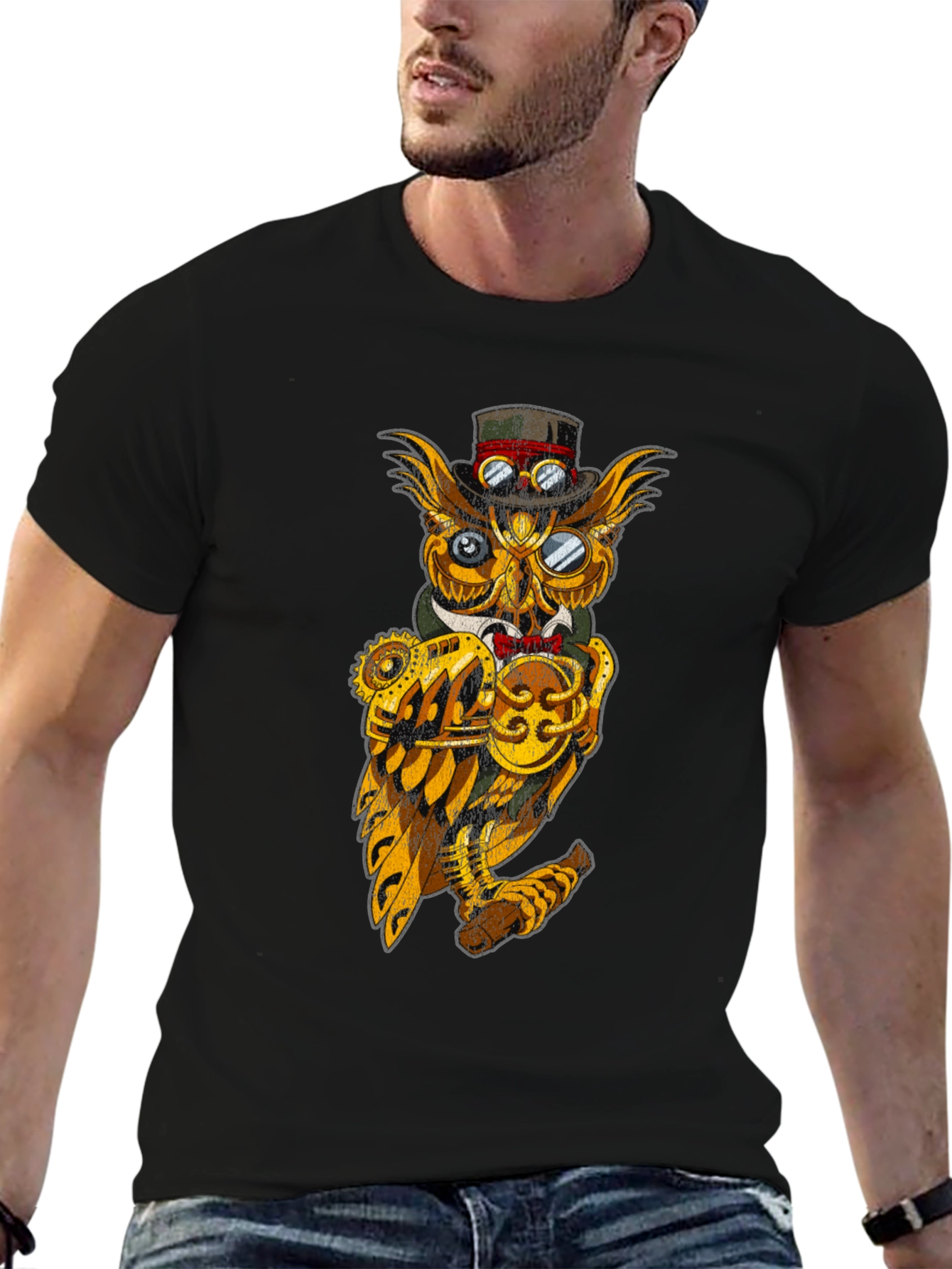 Steampunk Owl Graphic Tee - Unique Design