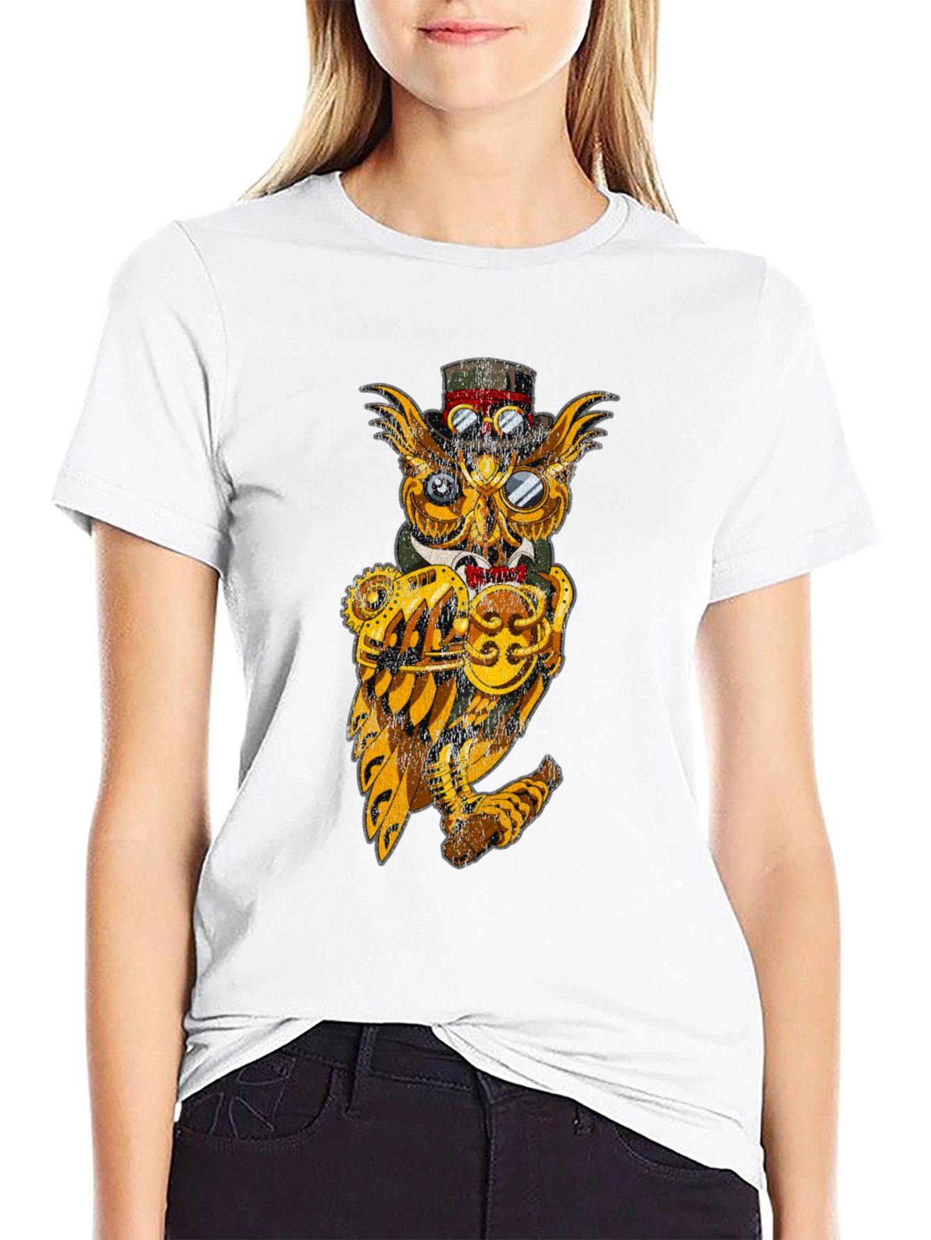 Steampunk Owl Graphic Tee - Unique Design