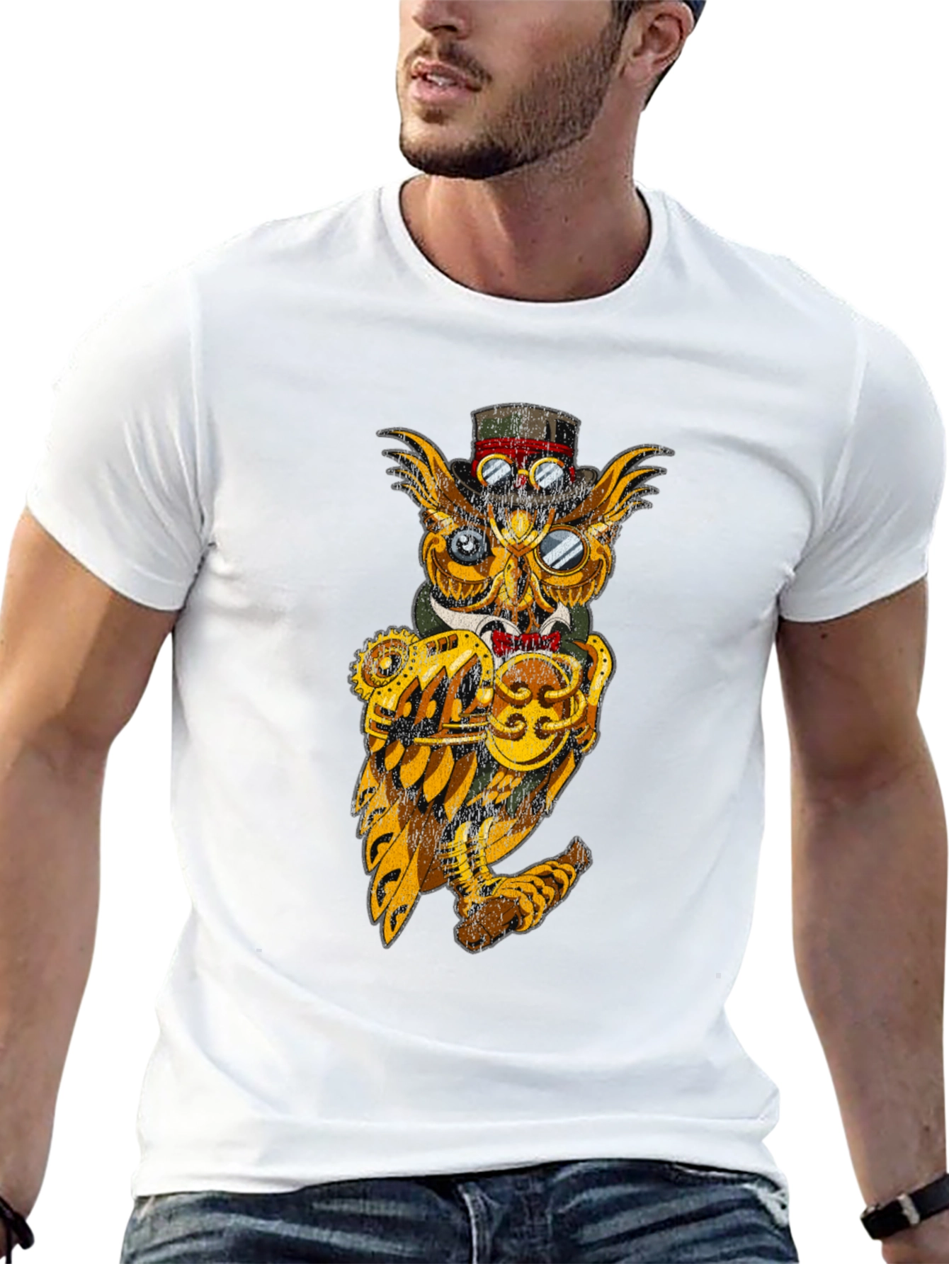 Steampunk Owl Graphic Tee - Unique Design