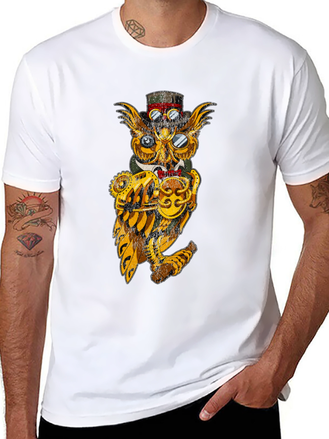 Steampunk Owl Graphic Tee - Unique Design