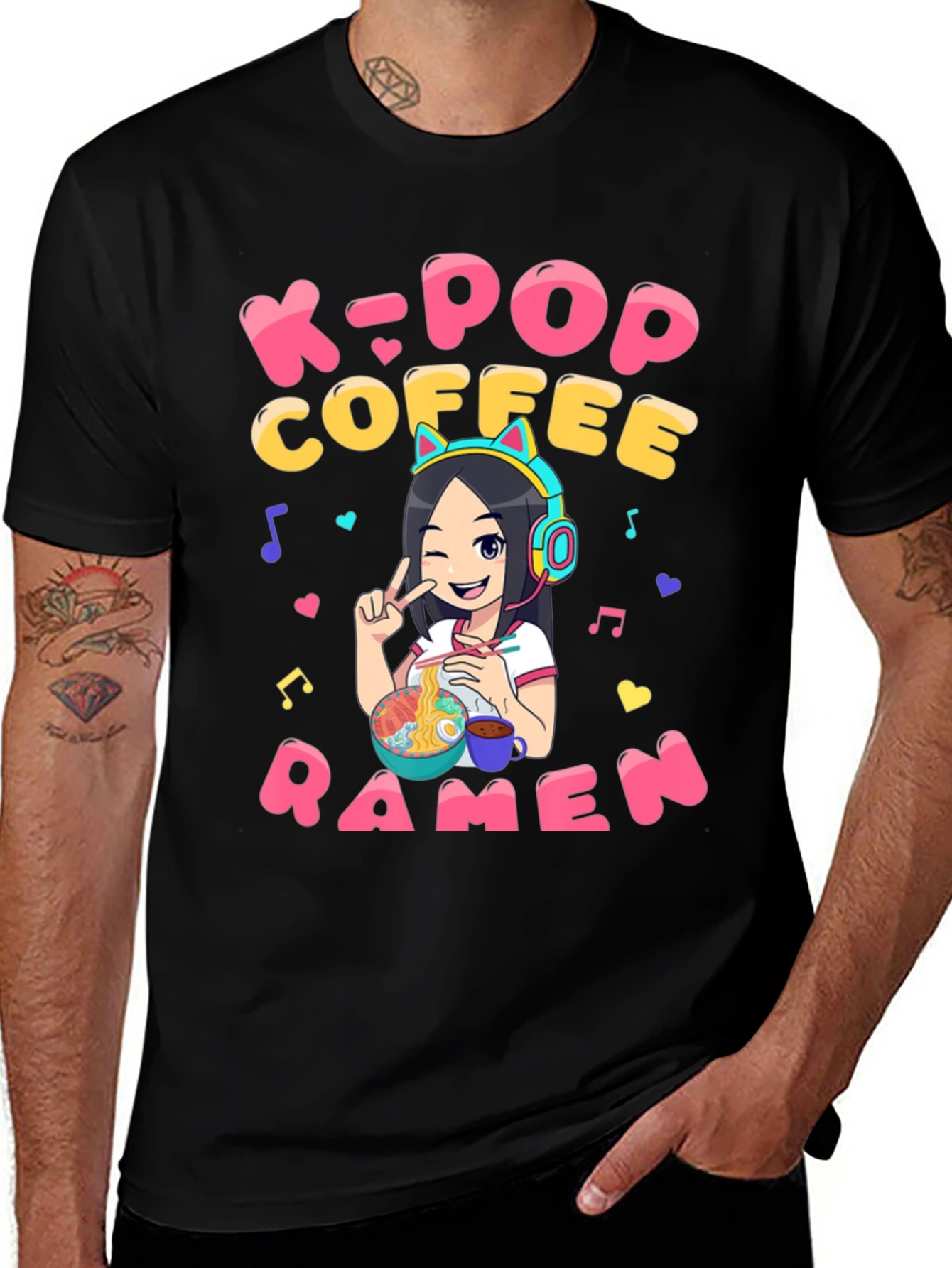 K-Pop Coffee Ramen Graphic T-Shirt - Unisex