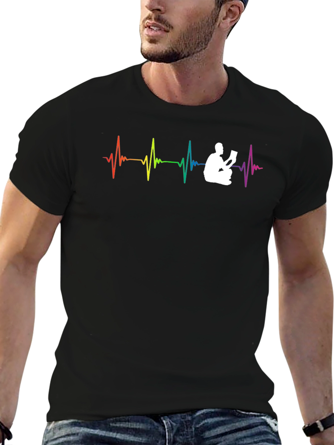 Rainbow Heartbeat Reader T-Shirt - Black