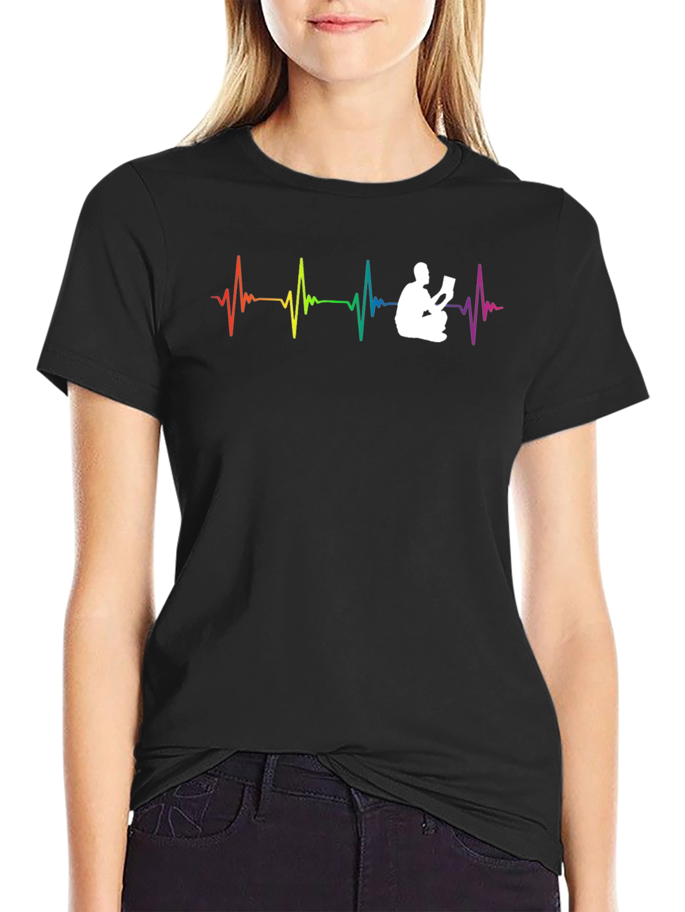 Rainbow Heartbeat Reader T-Shirt - Black