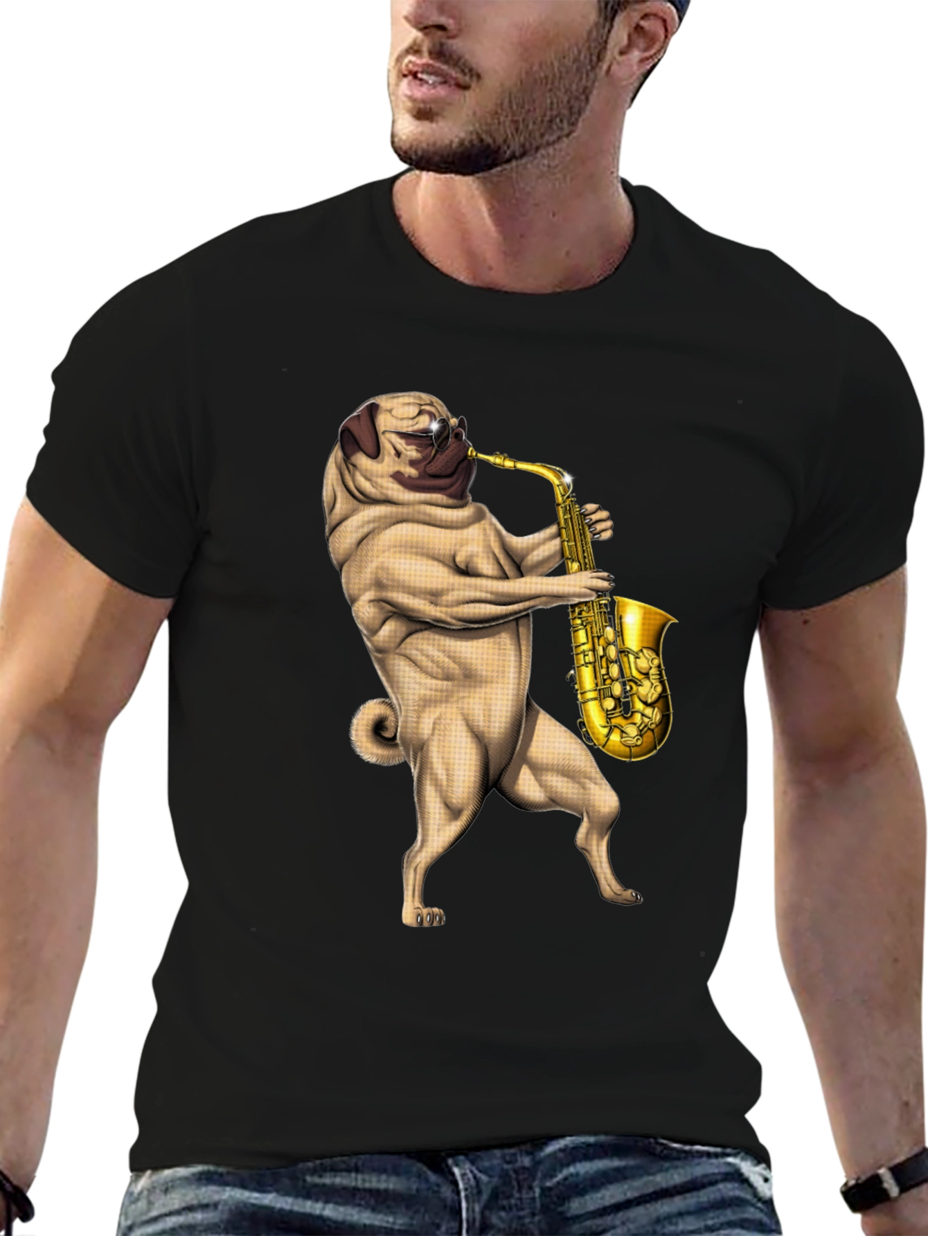 Pug Saxophone Graphic T-Shirt