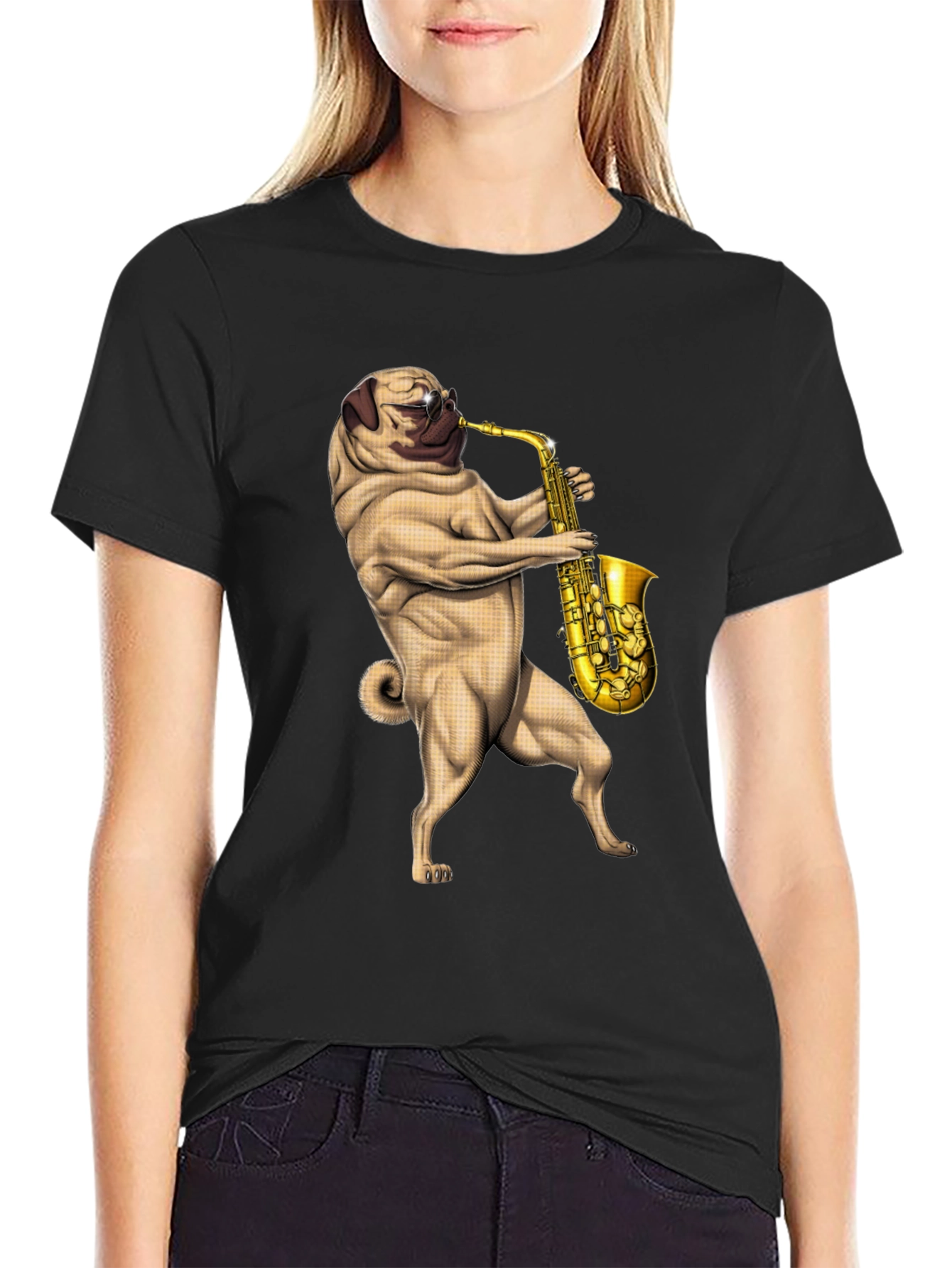 Pug Saxophone Graphic T-Shirt