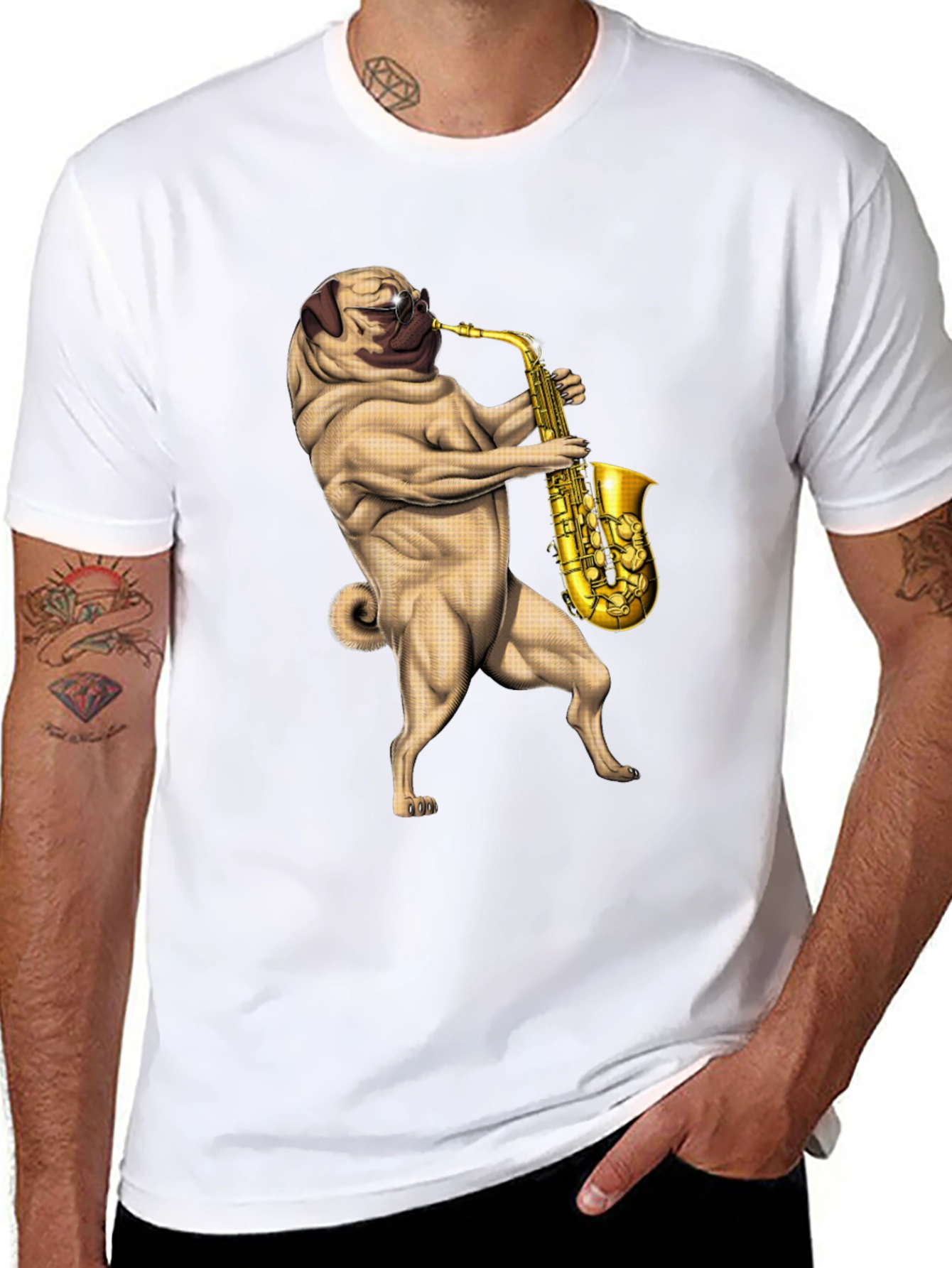 Pug Saxophone Graphic T-Shirt