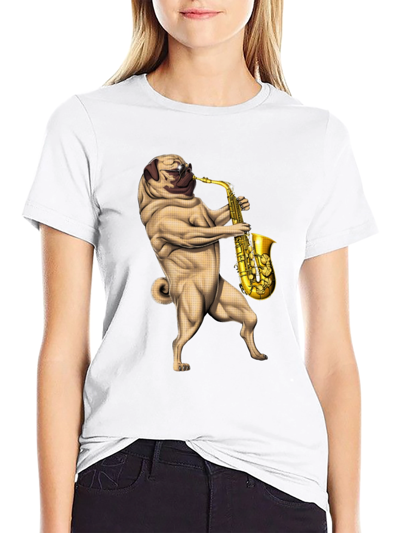 Pug Saxophone Graphic T-Shirt