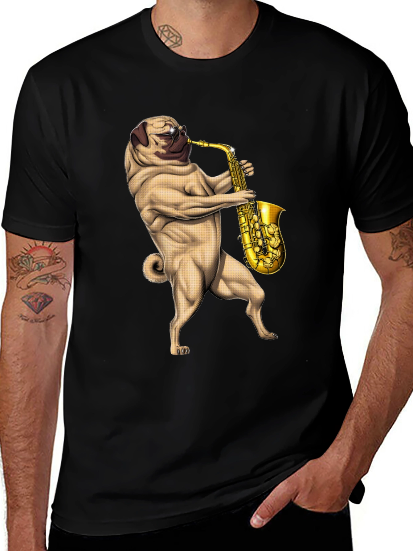 Pug Saxophone Graphic T-Shirt