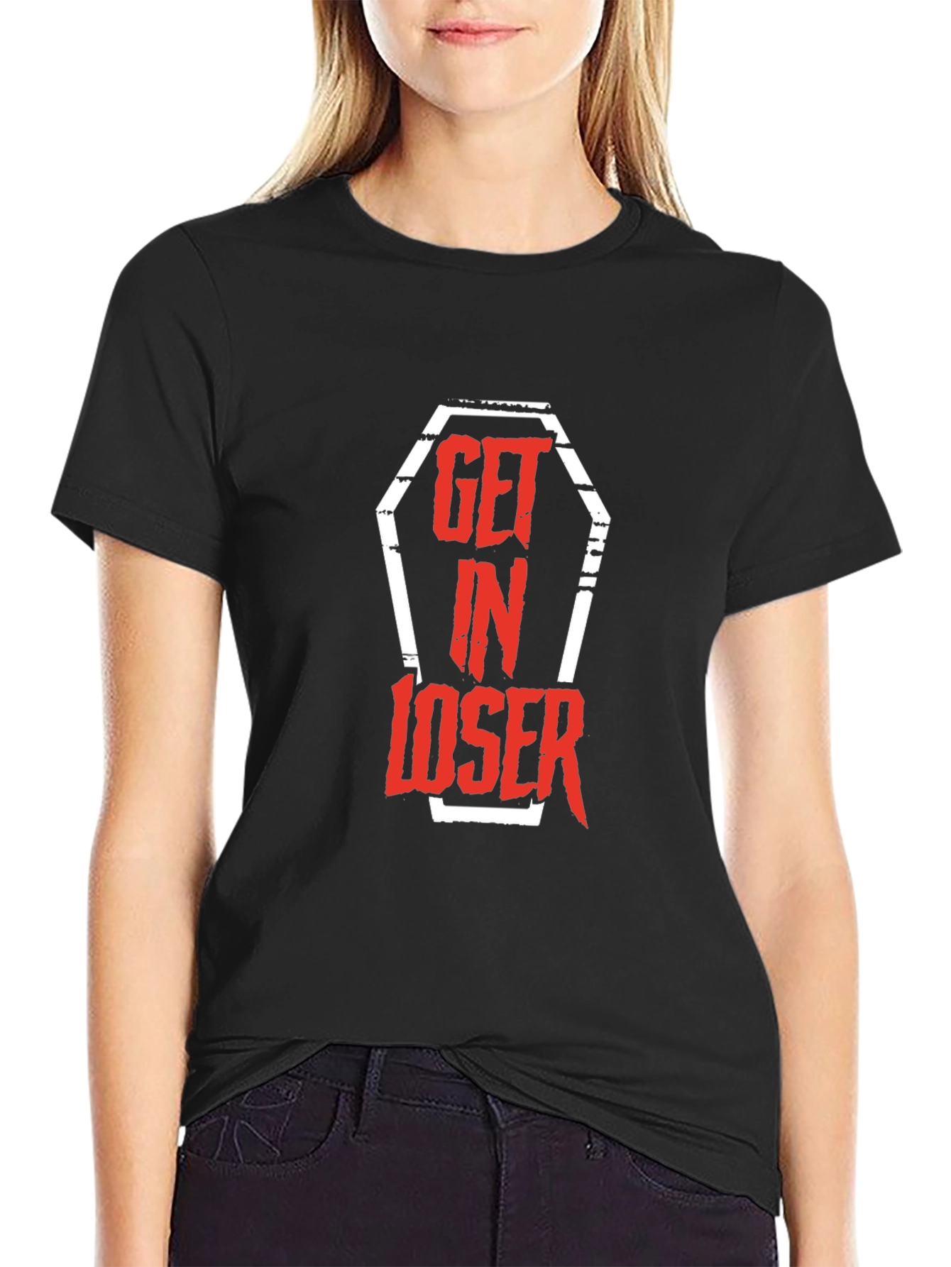 Get In Loser Coffin Graphic Tee - Black