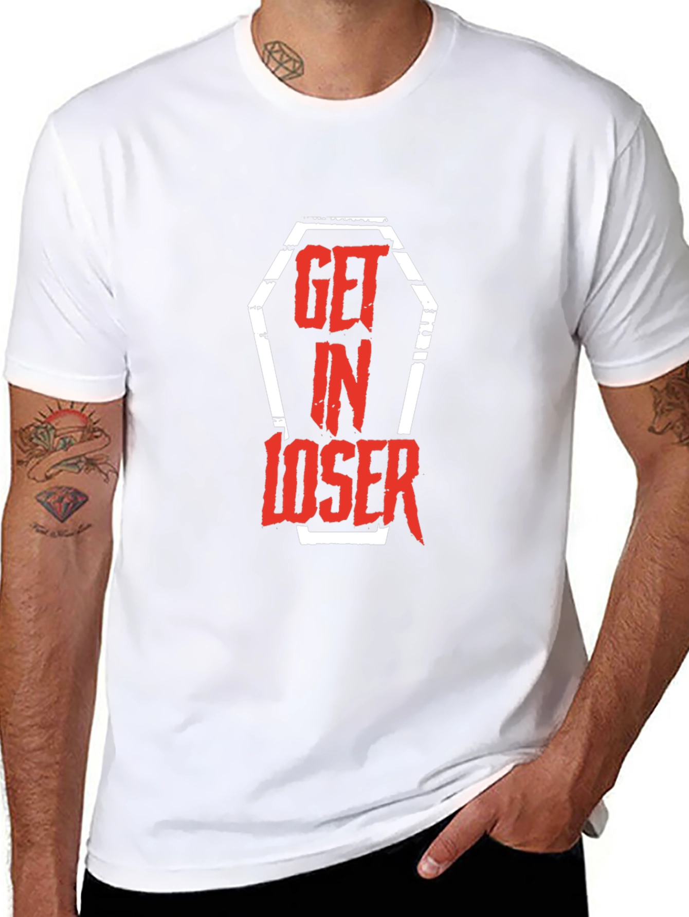 Get In Loser Coffin Graphic Tee - Black