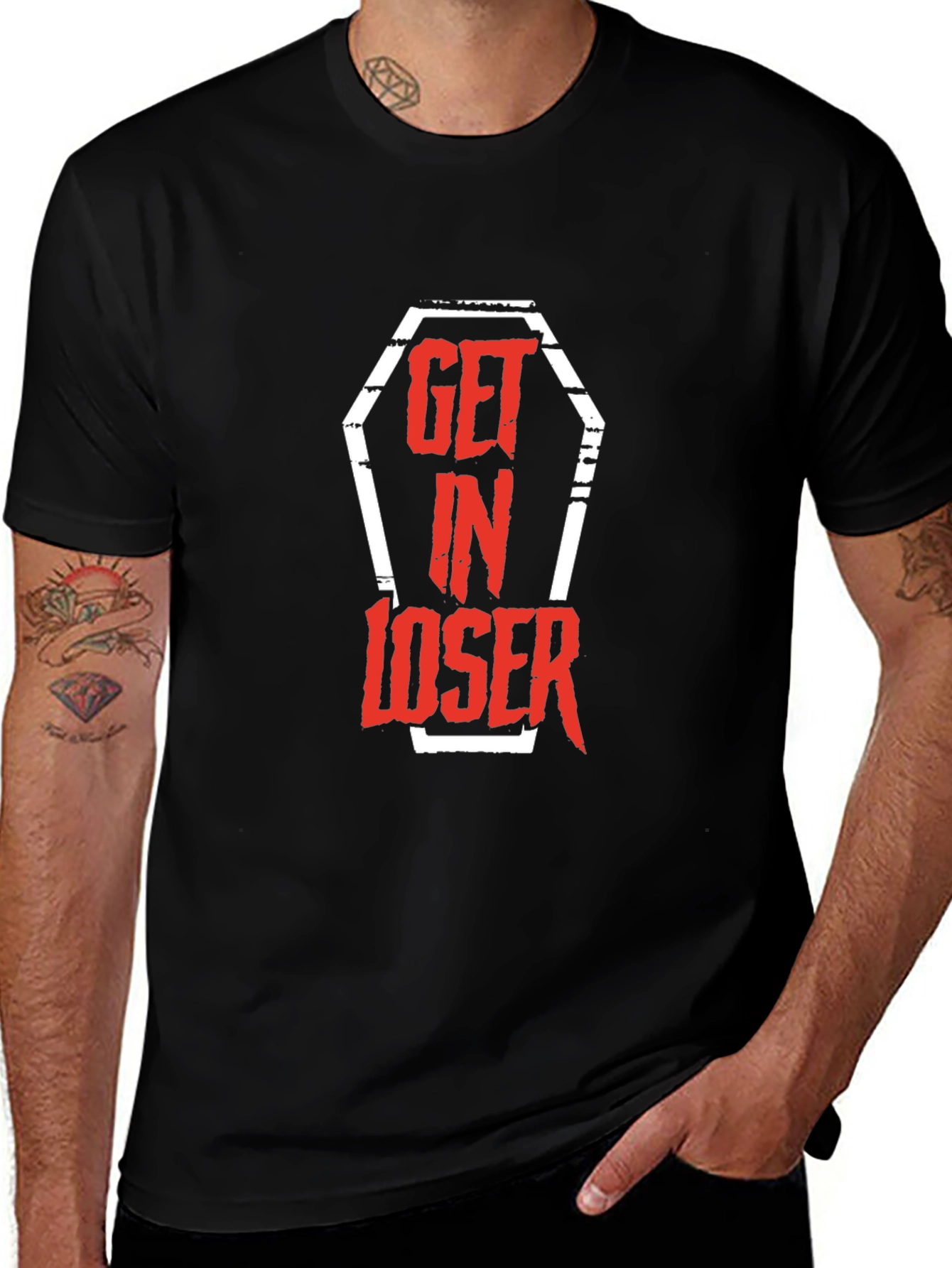 Get In Loser Coffin Graphic Tee - Black