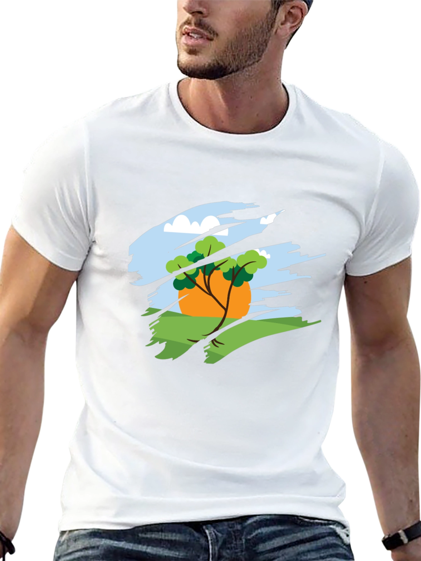 Nature Scene Graphic Tee - Black Cotton Blend