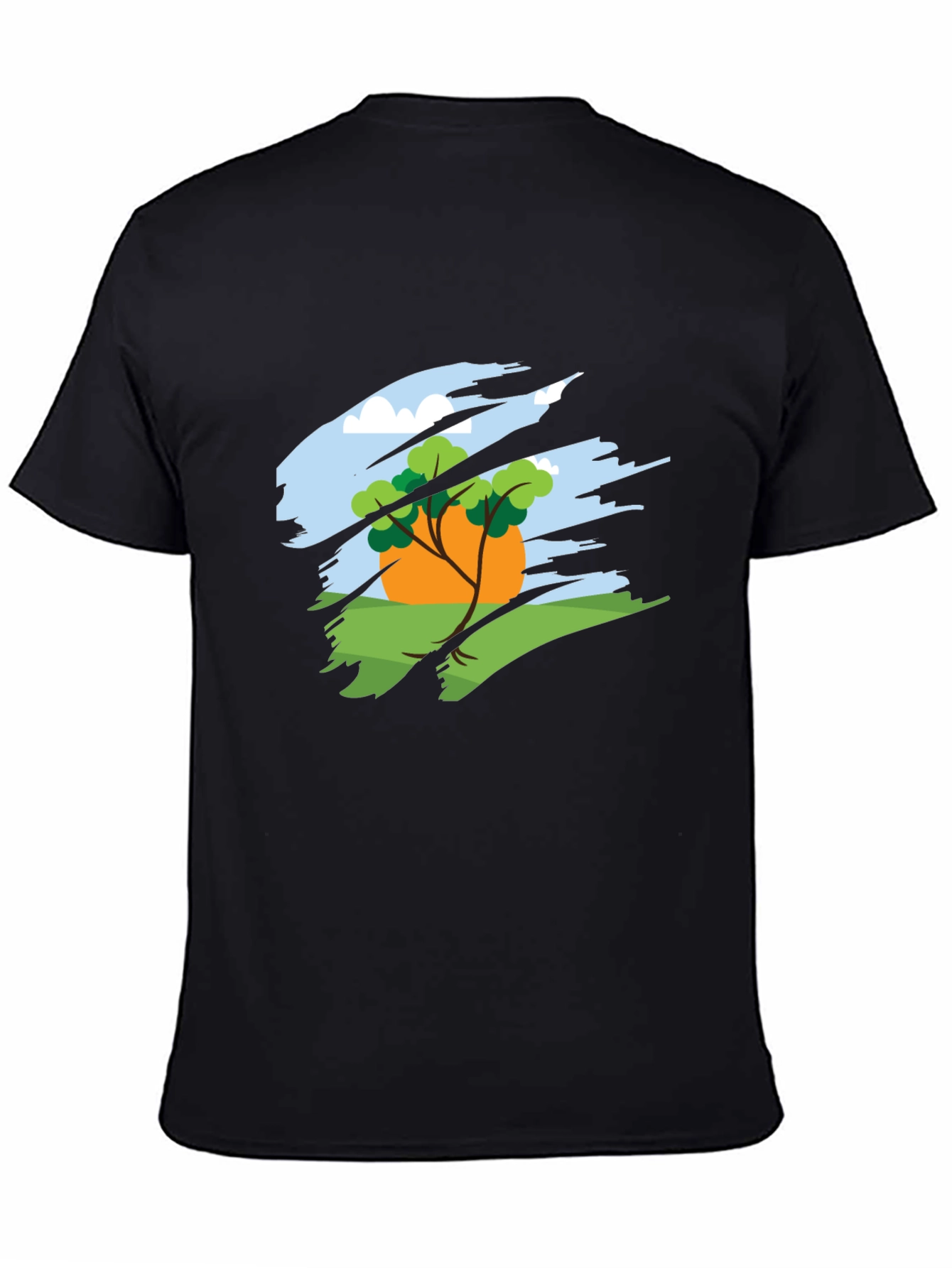Nature Scene Graphic Tee - Black Cotton Blend