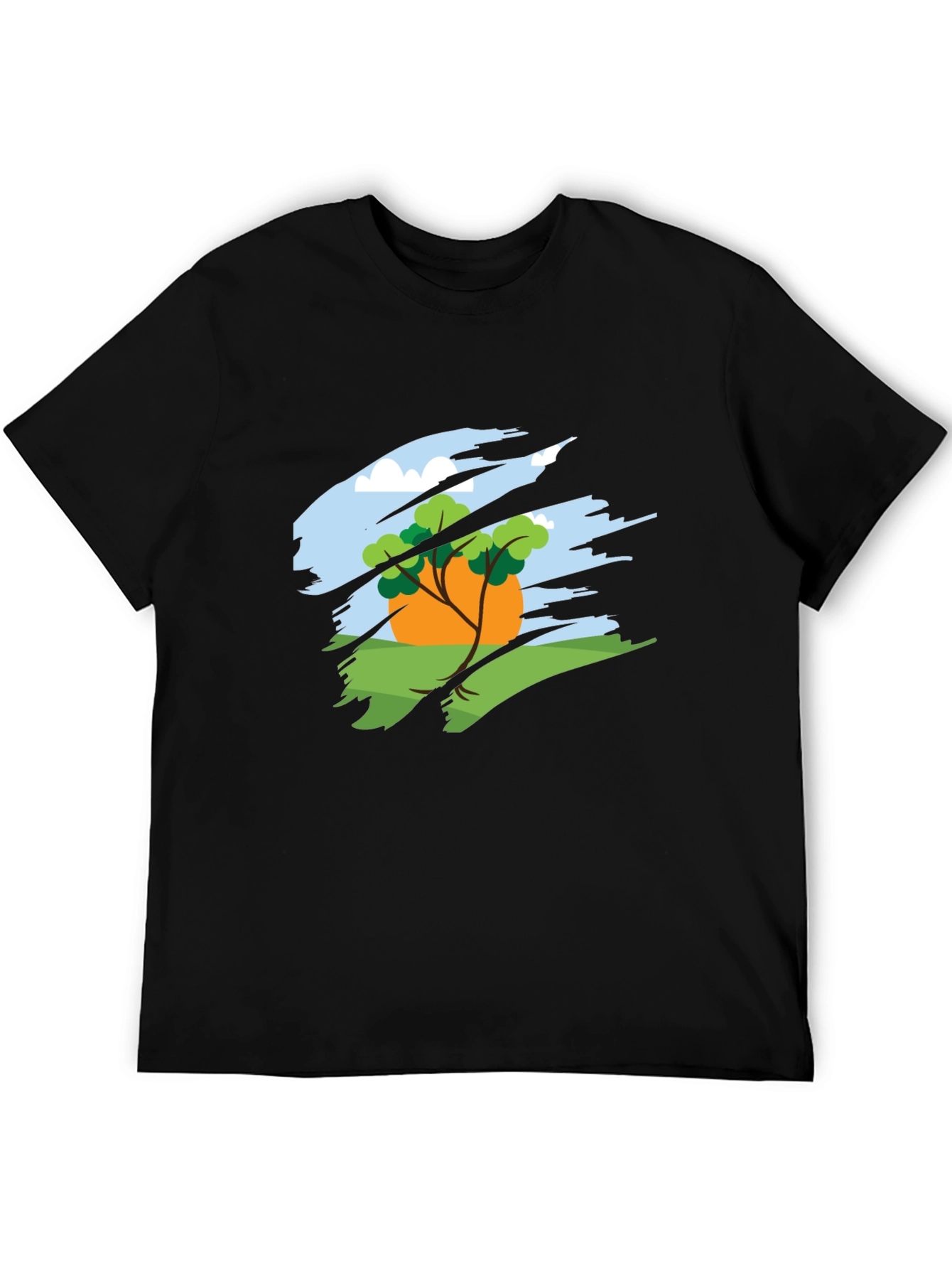 Nature Scene Graphic Tee - Black Cotton Blend