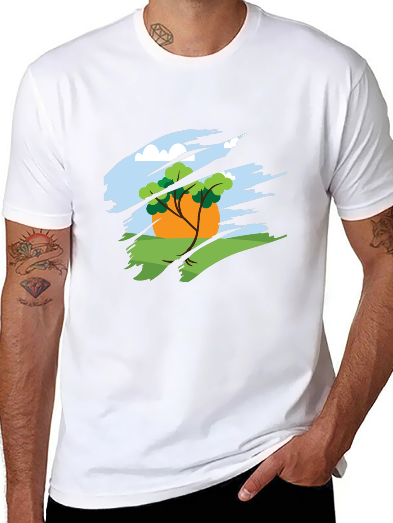 Nature Scene Graphic Tee - Black Cotton Blend