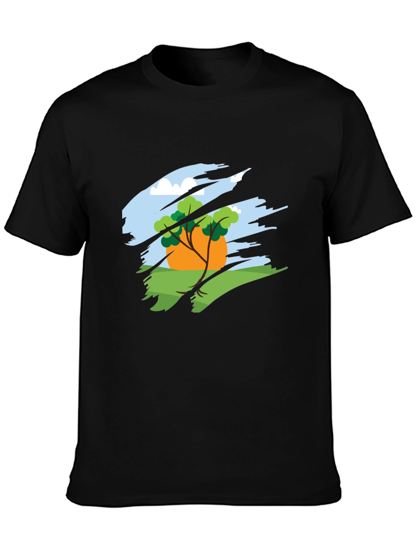 Nature Scene Graphic Tee - Black Cotton Blend
