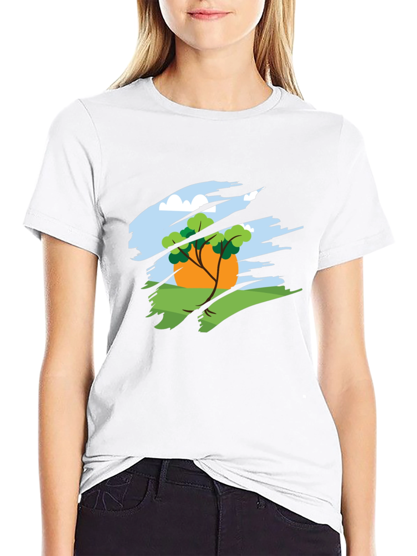 Nature Scene Graphic Tee - Black Cotton Blend
