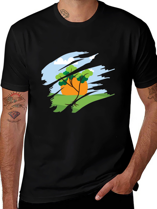 Nature Scene Graphic Tee - Black Cotton Blend