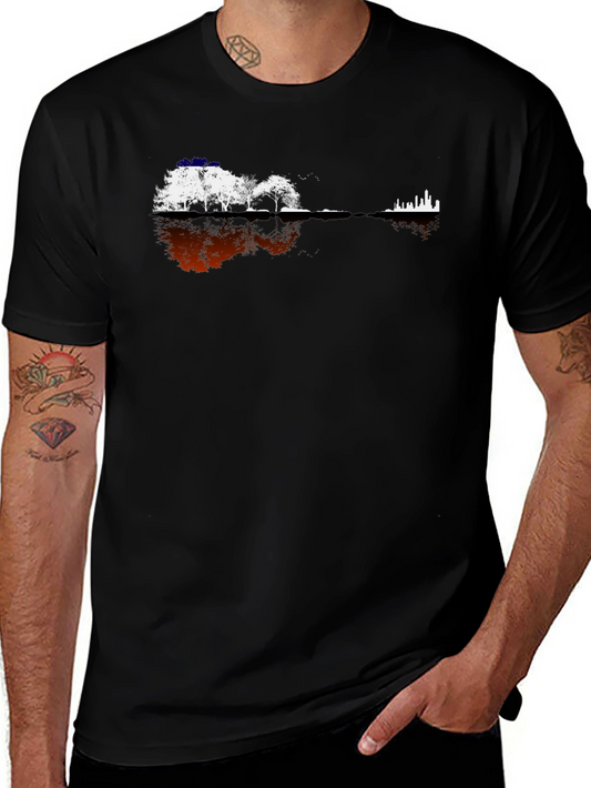 Guitar Landscape Graphic Tee - Black Cotton Blend