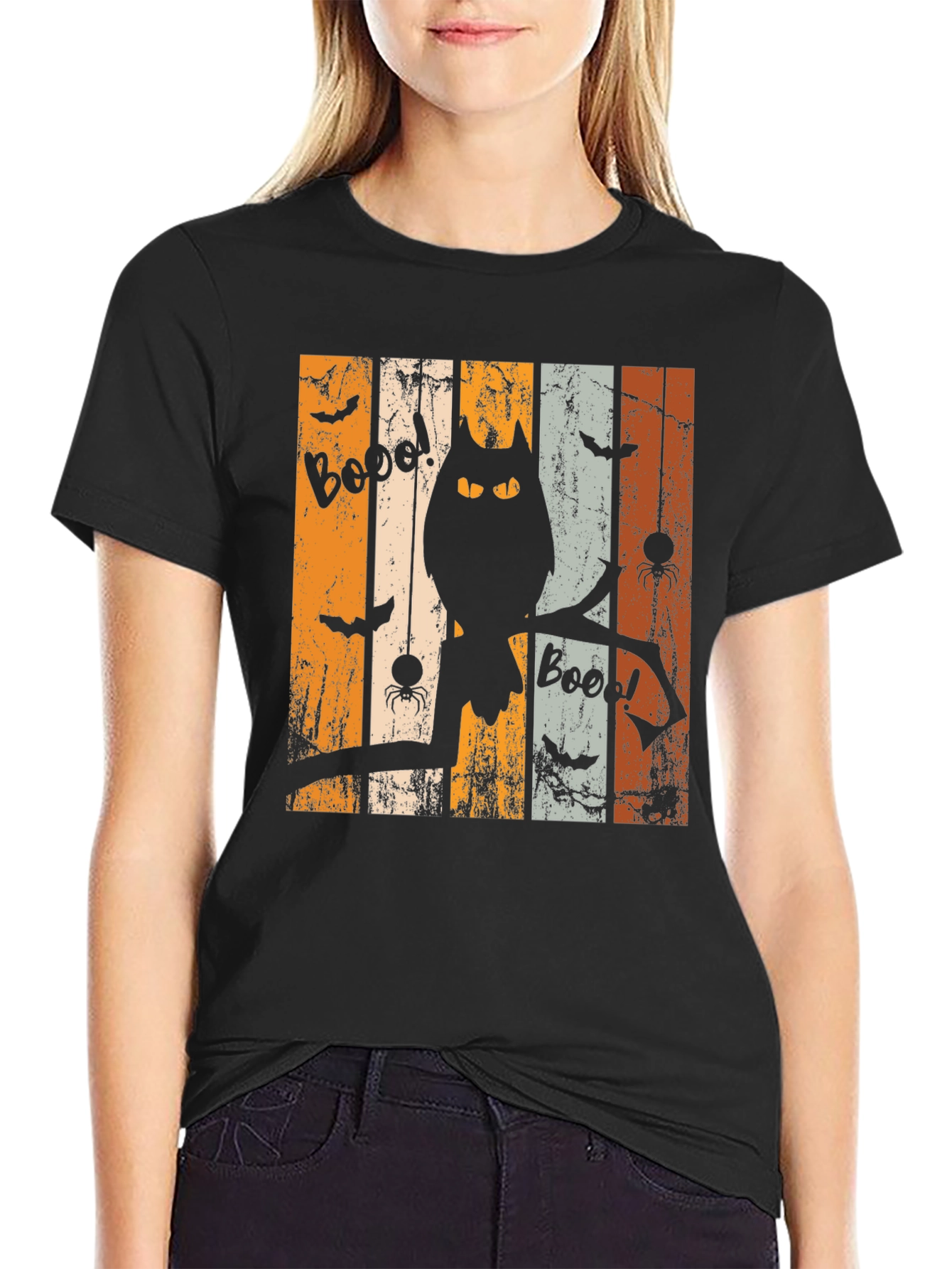 Halloween Owl Boo Graphic T-Shirt