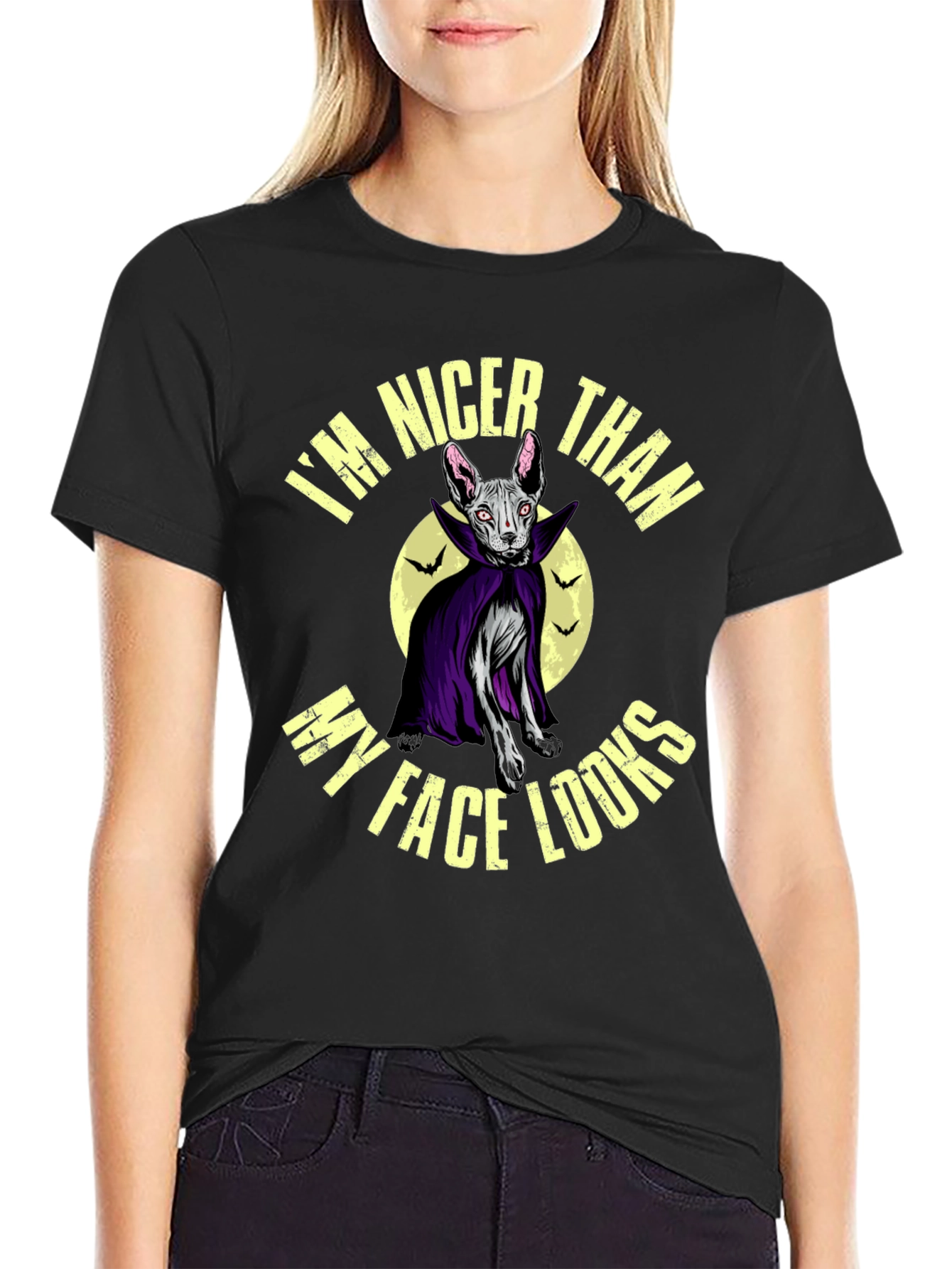 Nicer Than My Face Looks Cat Vampire Graphic Tee